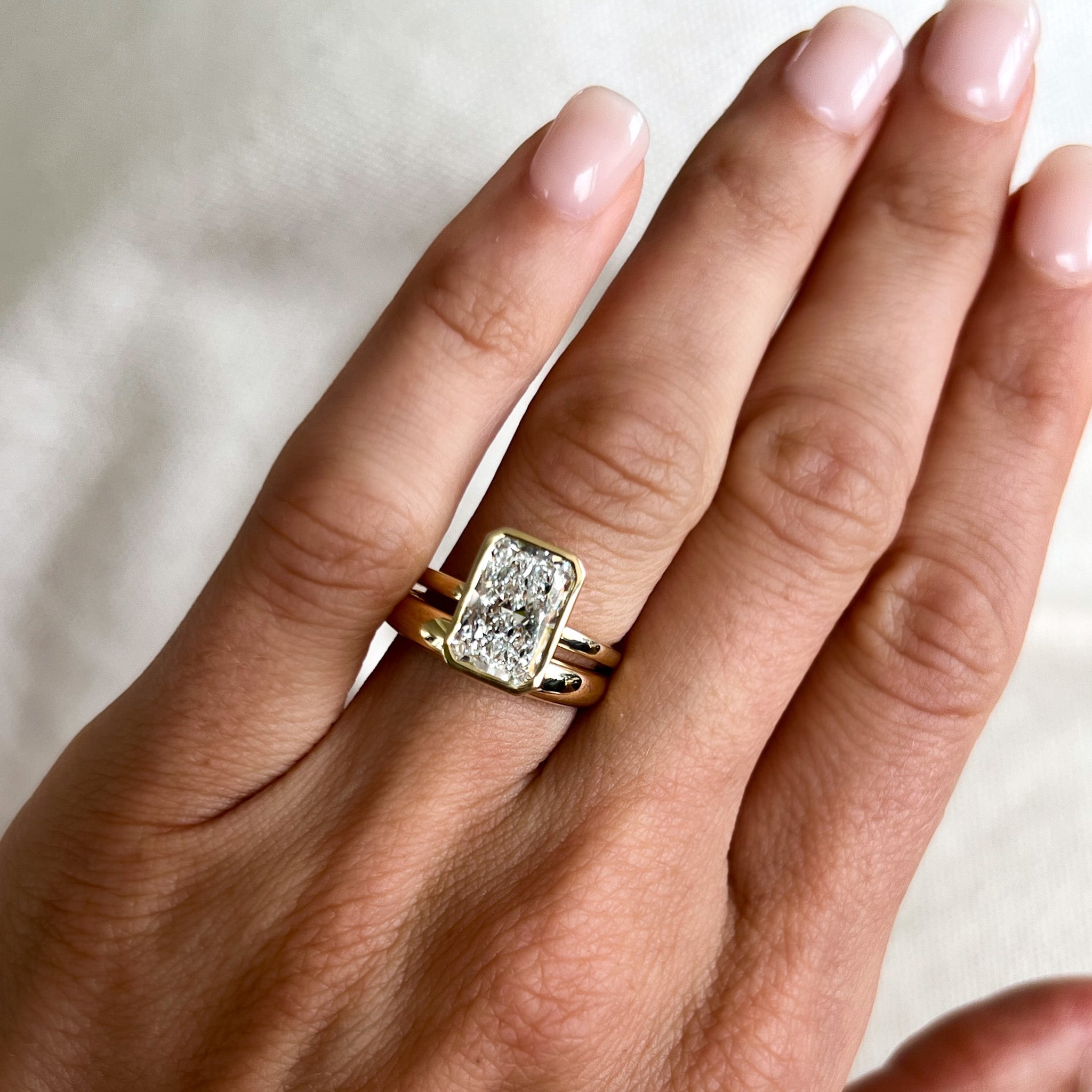 Penumbra Bezel Set Engagement Ring With Elongated Radiant Cut