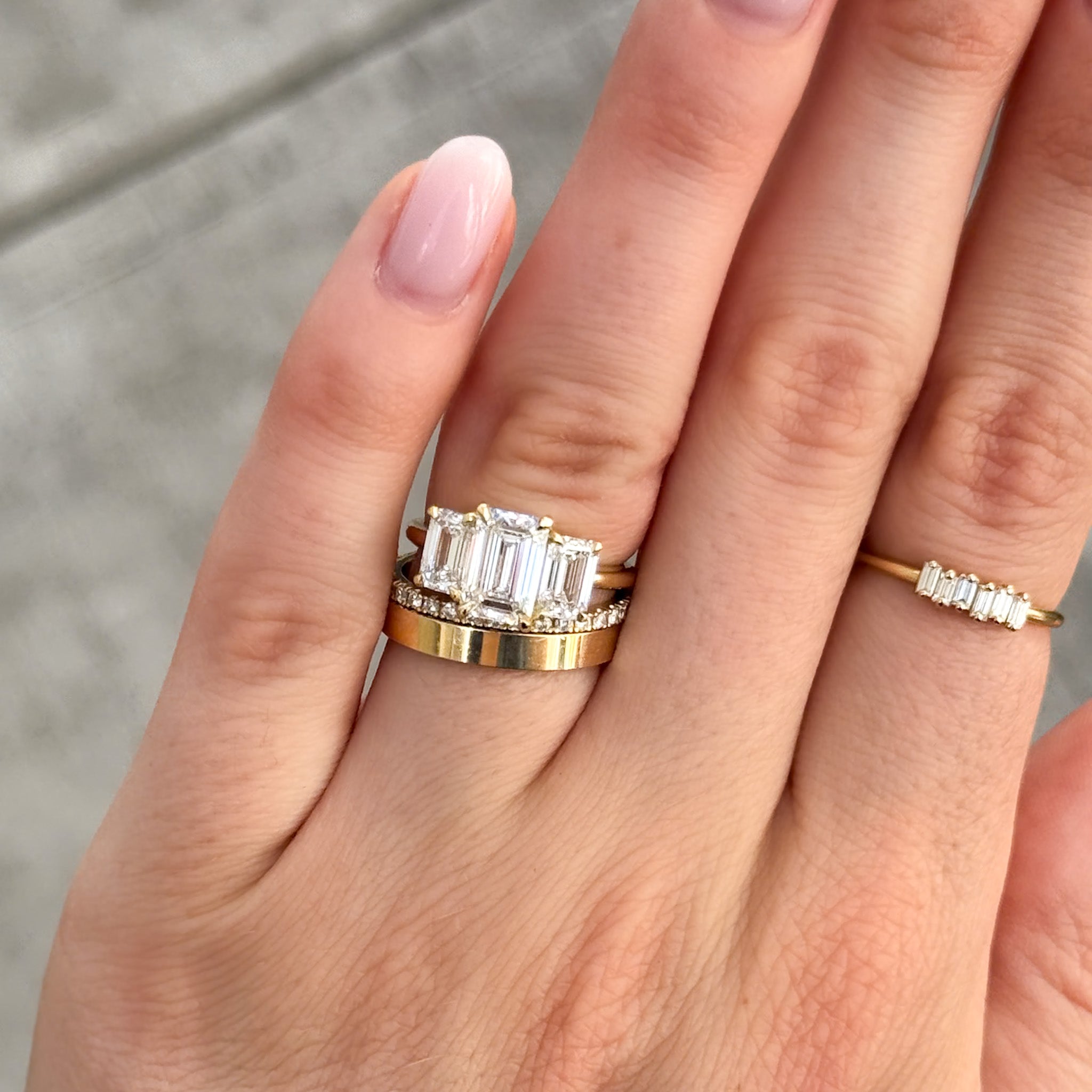 Triad Engagement Ring With Emerald Cut Diamonds