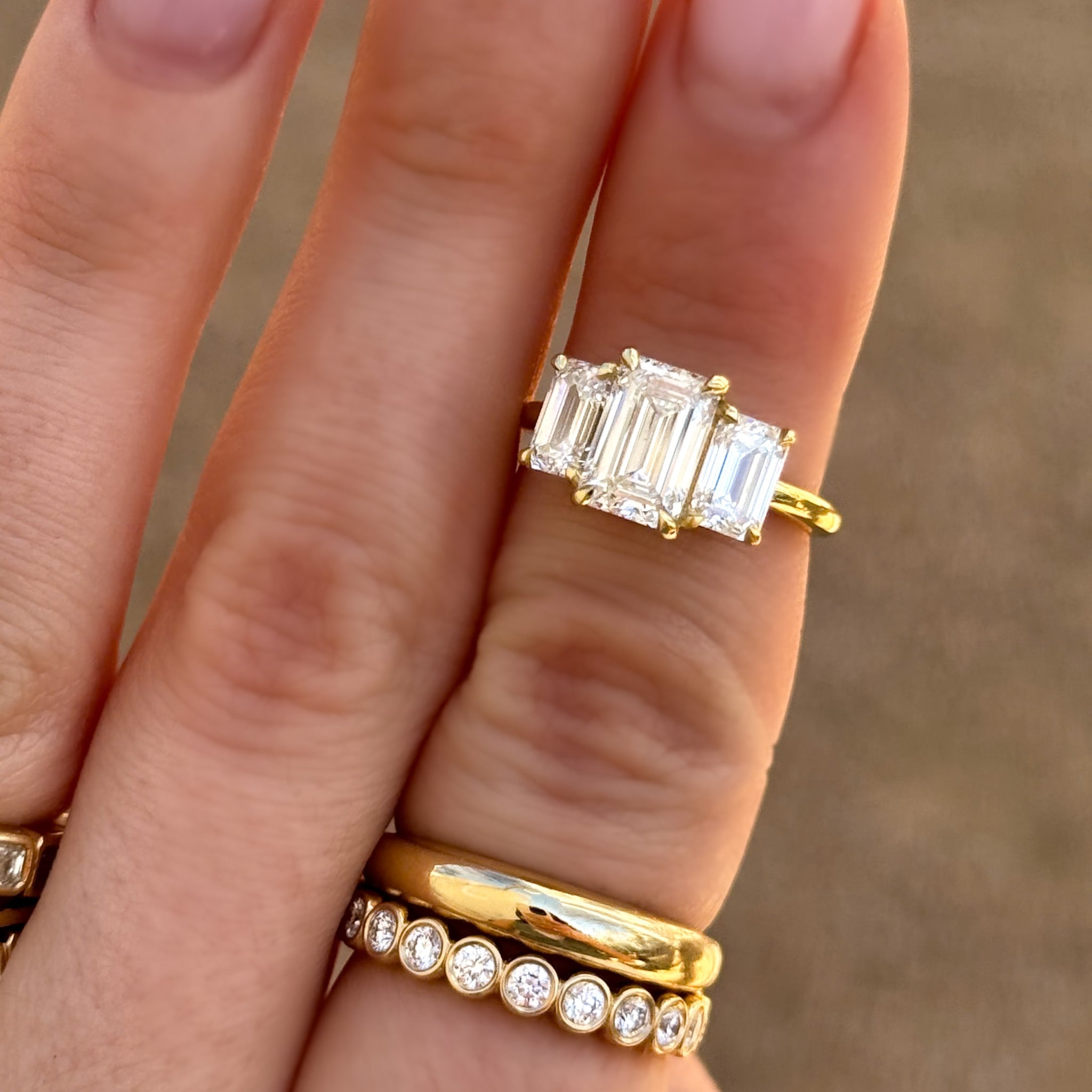 Triad Engagement Ring With Emerald Cut Diamonds