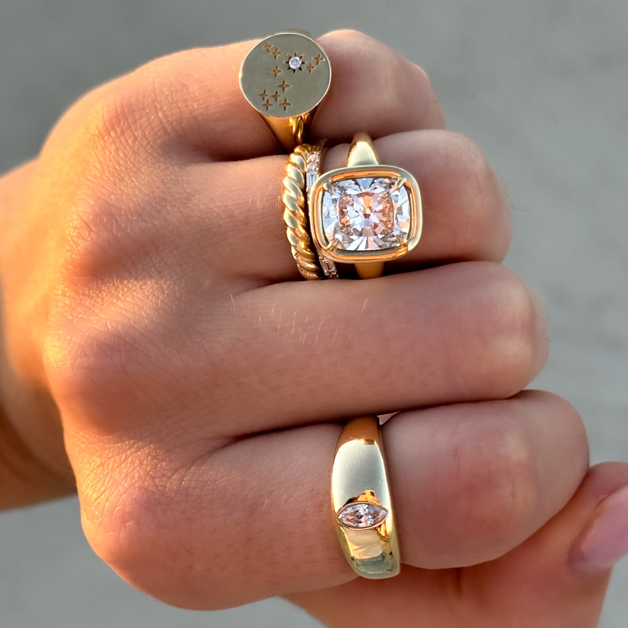 Club Ring Solitaire Engagement Ring With an Elongated Cushion Cut Diamond