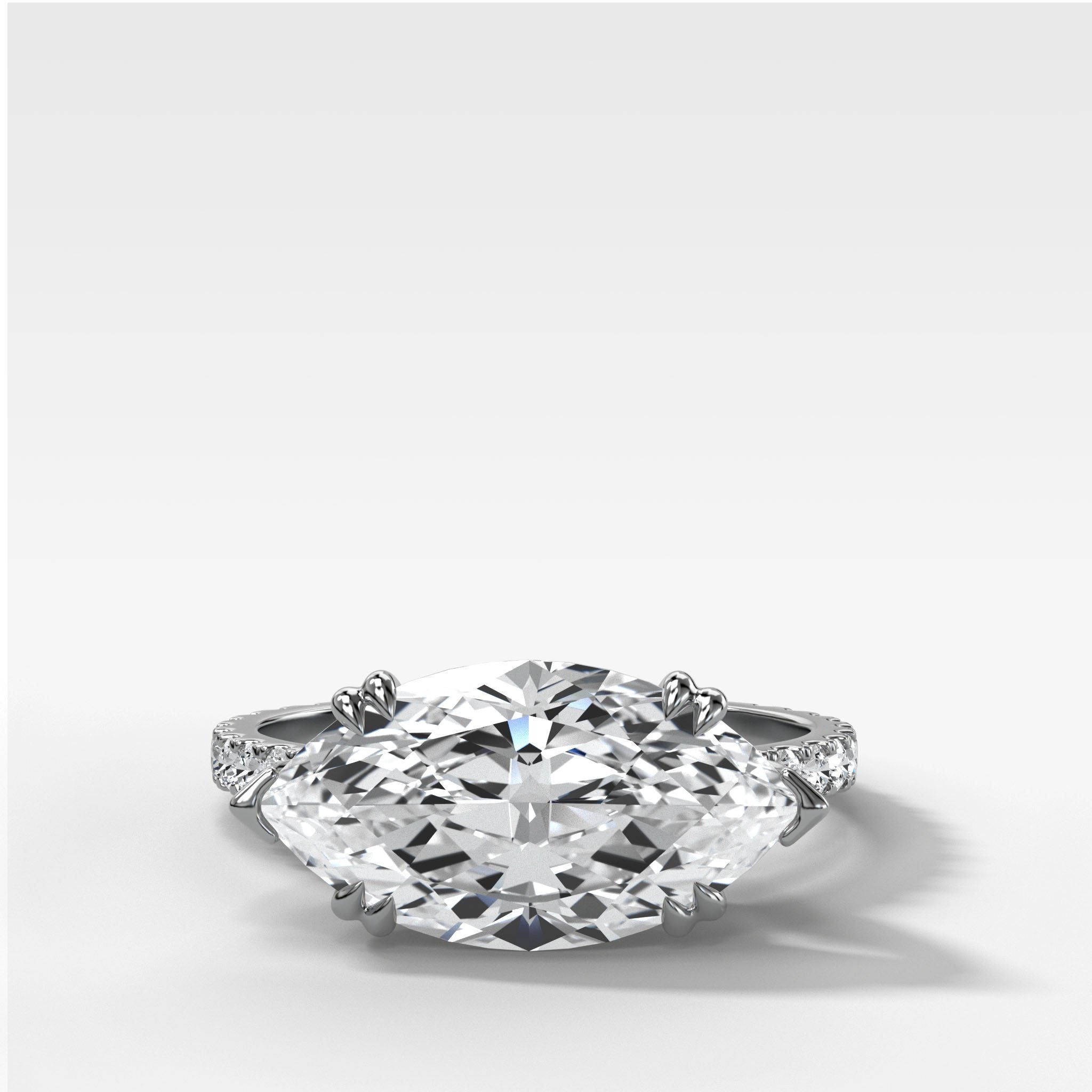 Signature Pavé Engagement Ring With East West Marquise Cut Diamond