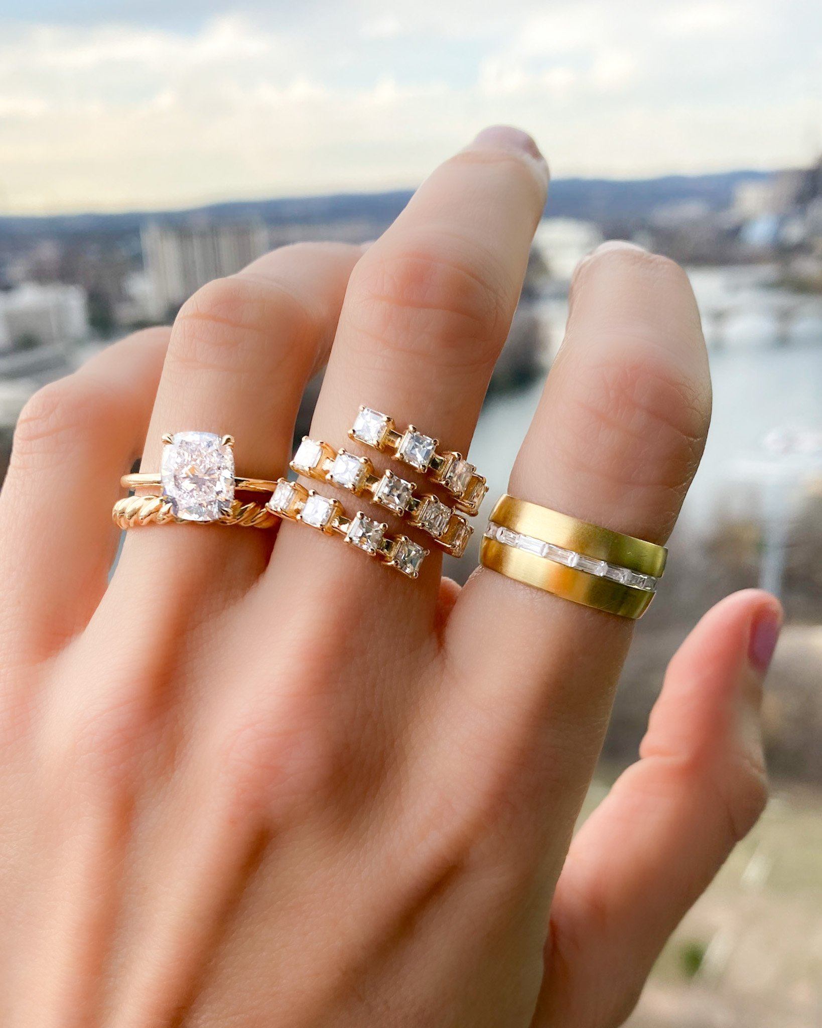 Crescent Solitaire Engagement Ring With Elongated Cushion Cut Diamond