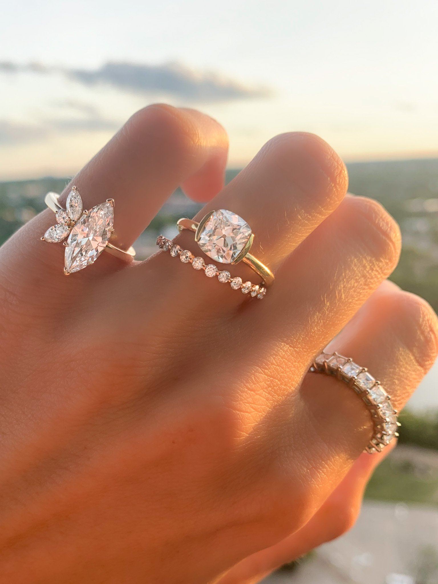 Lotus Engagement Ring With Marquise Cut Diamond