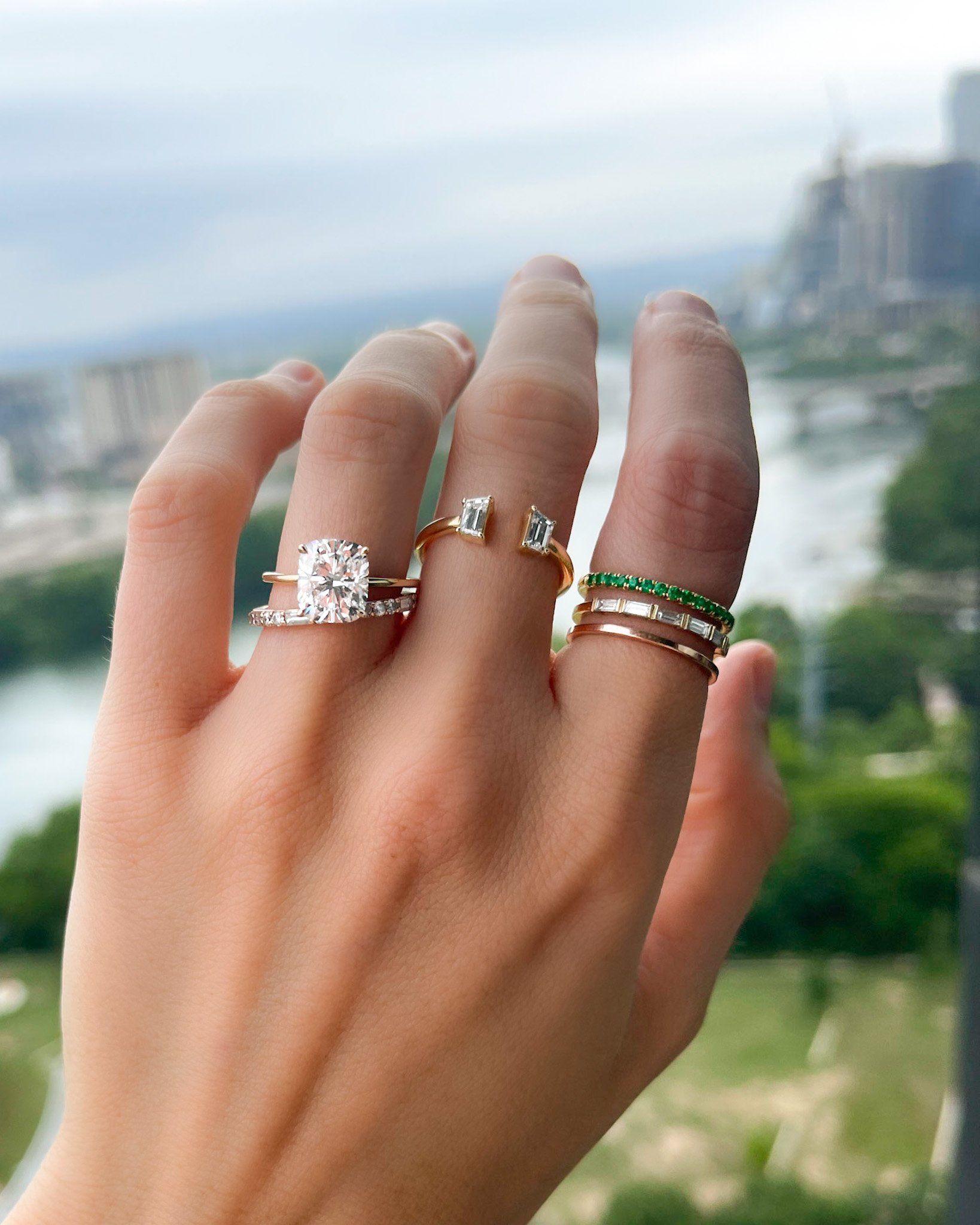 Thin + Simple Solitaire Engagement Ring With Elongated Cushion Cut Diamond