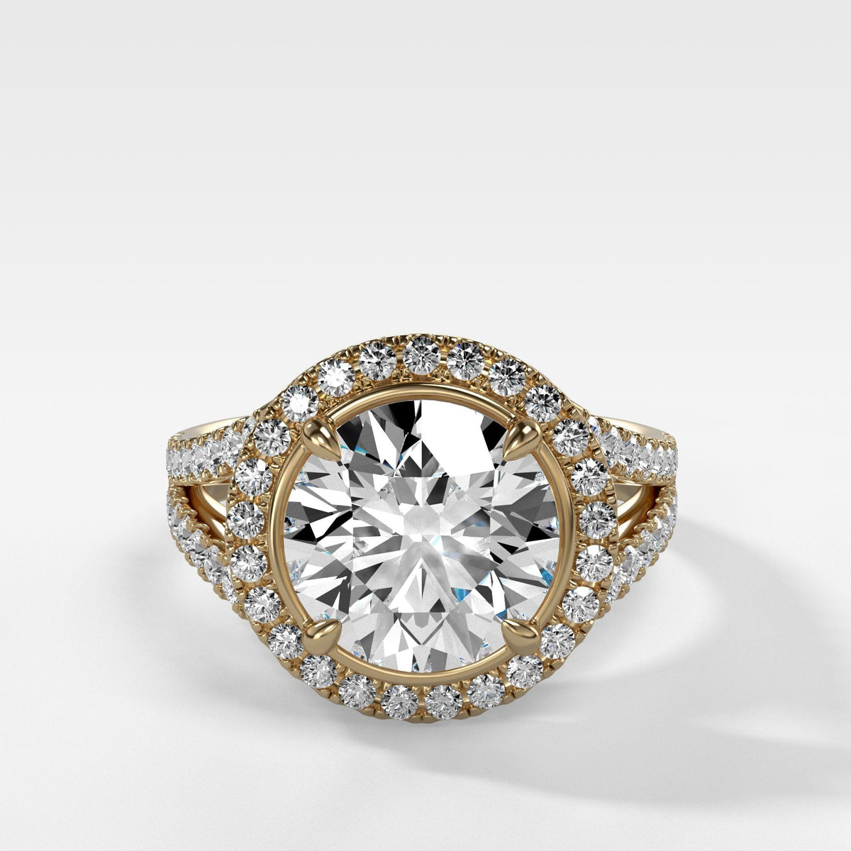 Split Shank Halo Engagement Ring With Round Cut Diamond