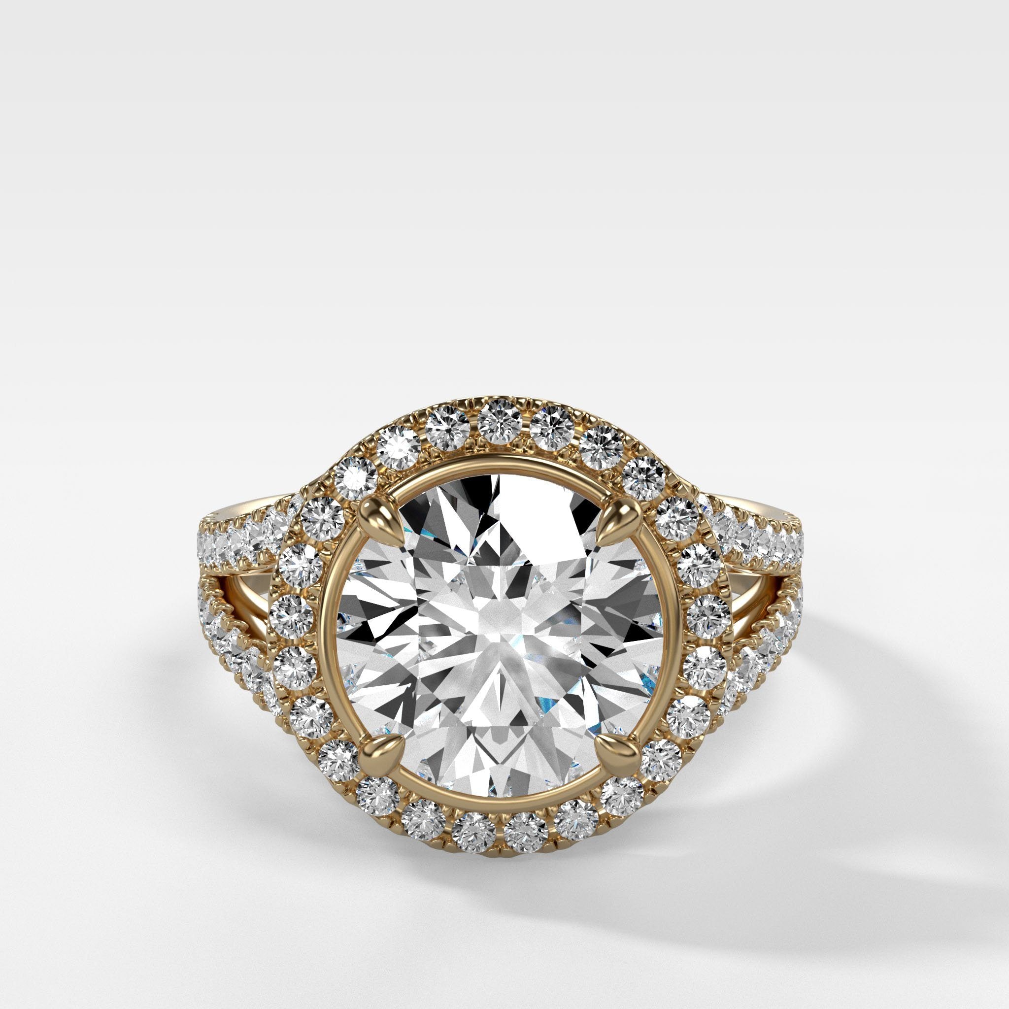 Split Shank Halo Engagement Ring With Round Cut Diamond