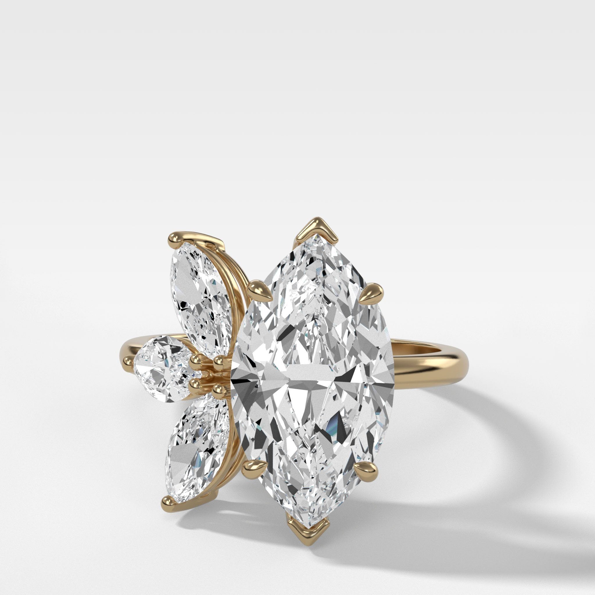 Lotus Engagement Ring With Marquise Cut Diamond