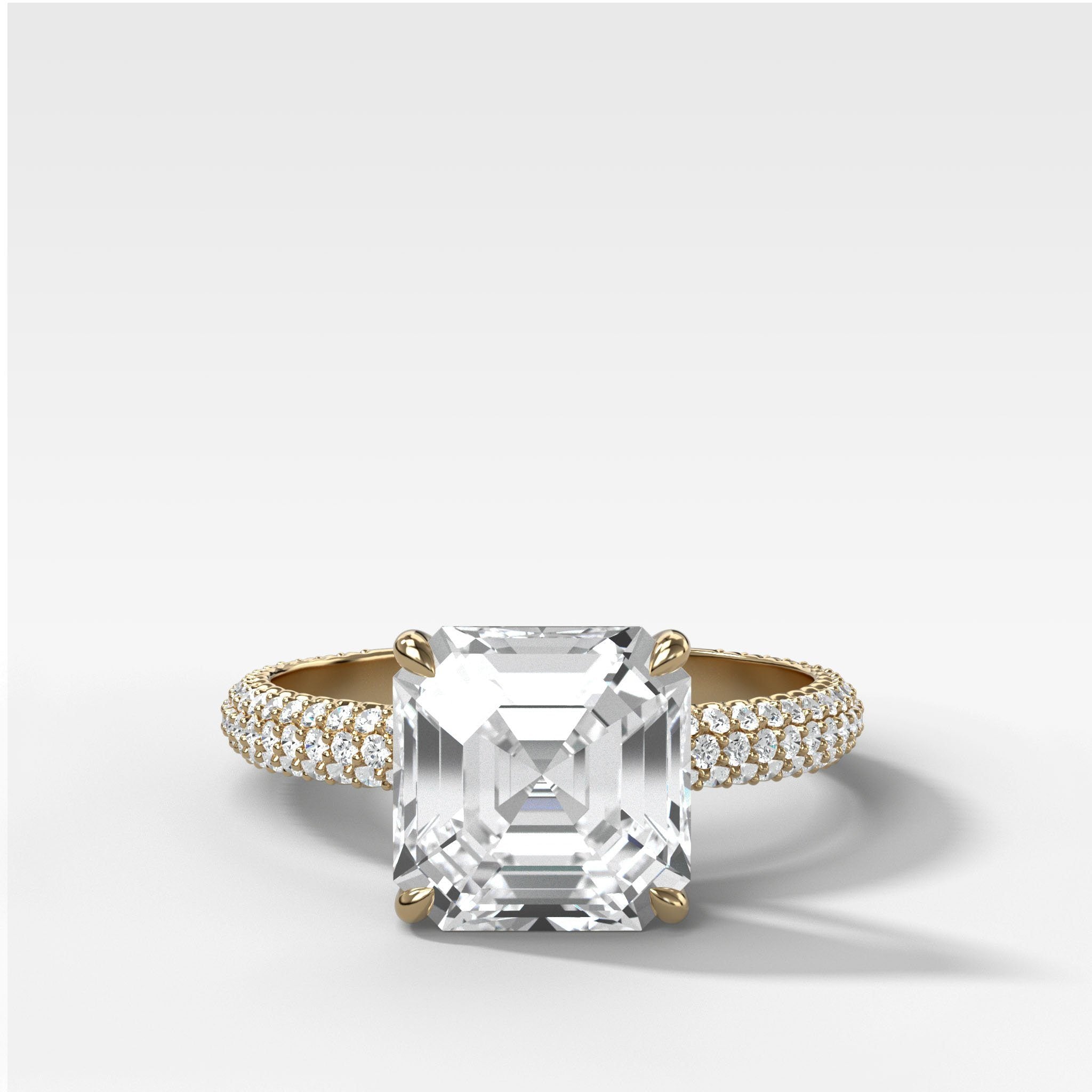 Triple Row Pavé Engagement Ring With Asscher Cut Diamond