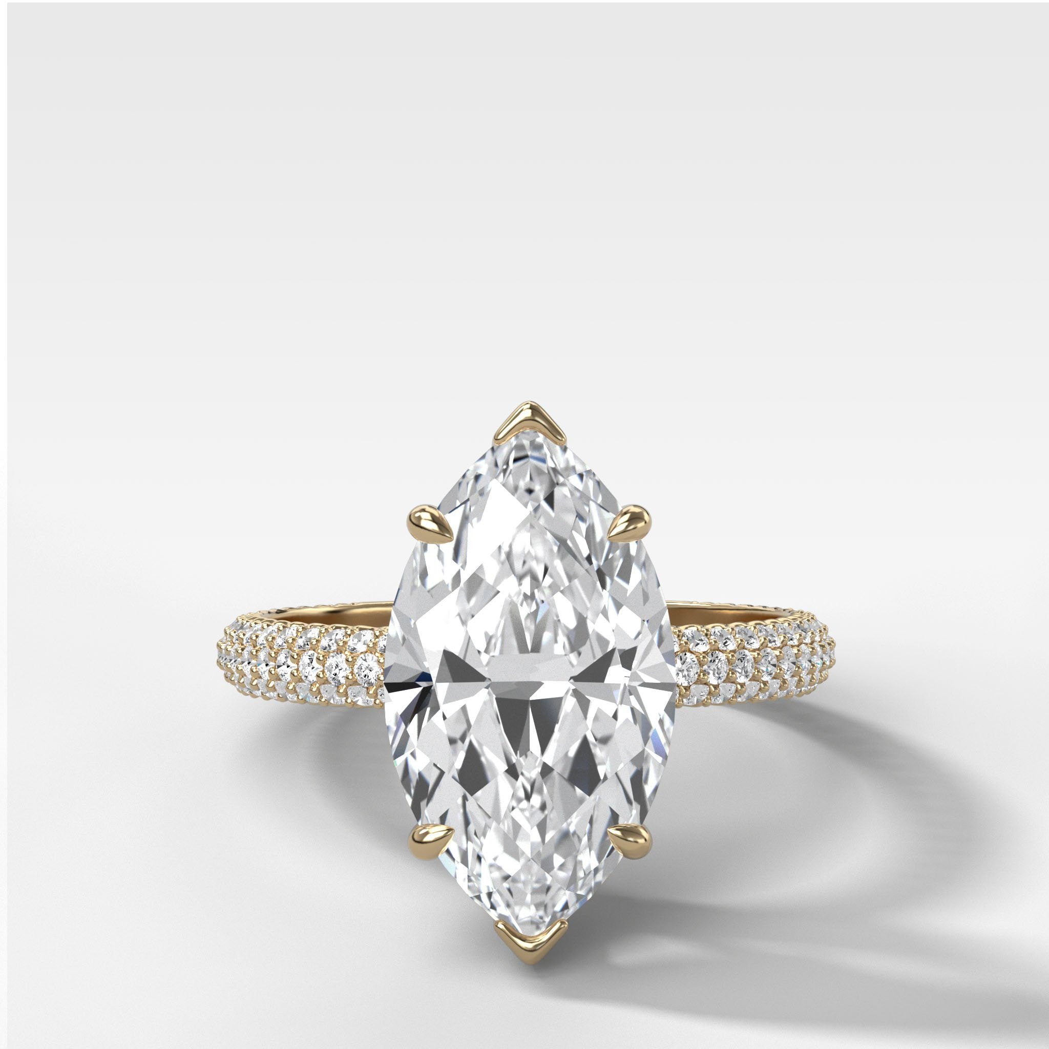 Triple Row Pavé Engagement Ring With Marquise Cut Diamond