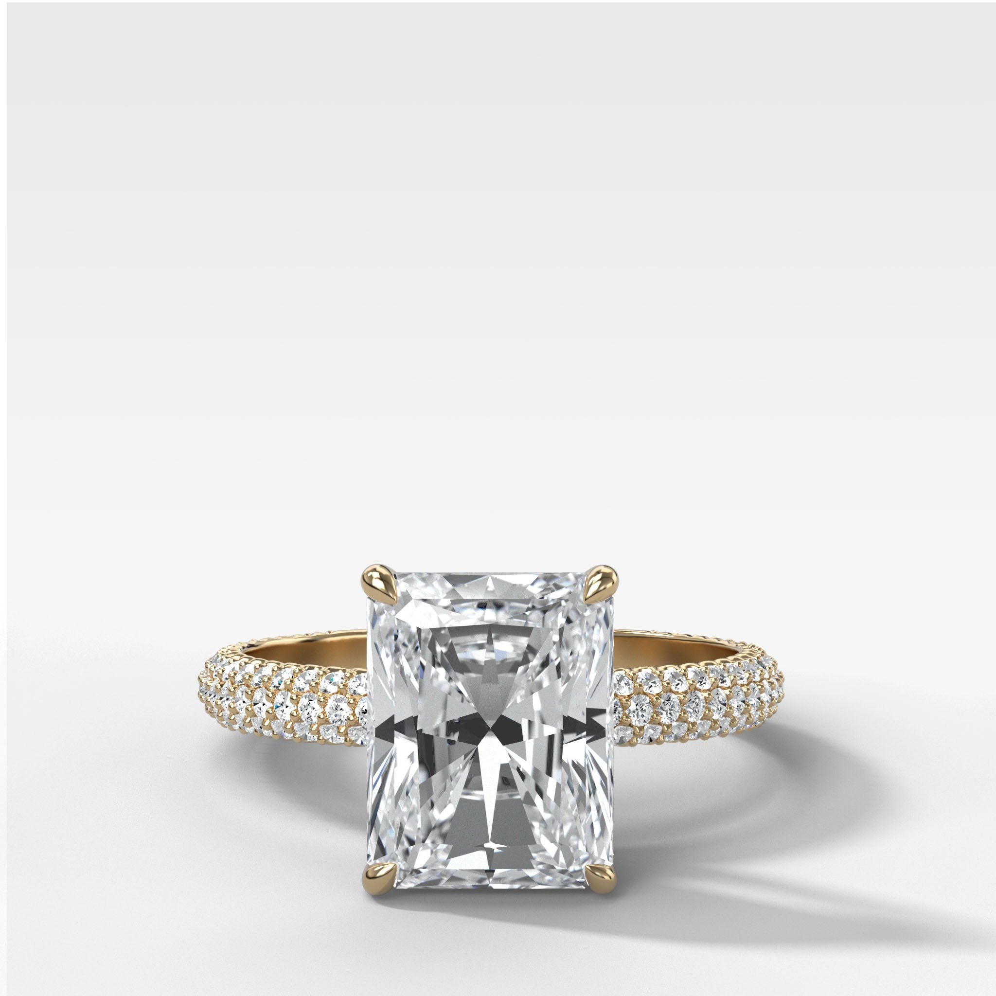 Triple Row Pavé Engagement Ring With Radiant Cut Diamond