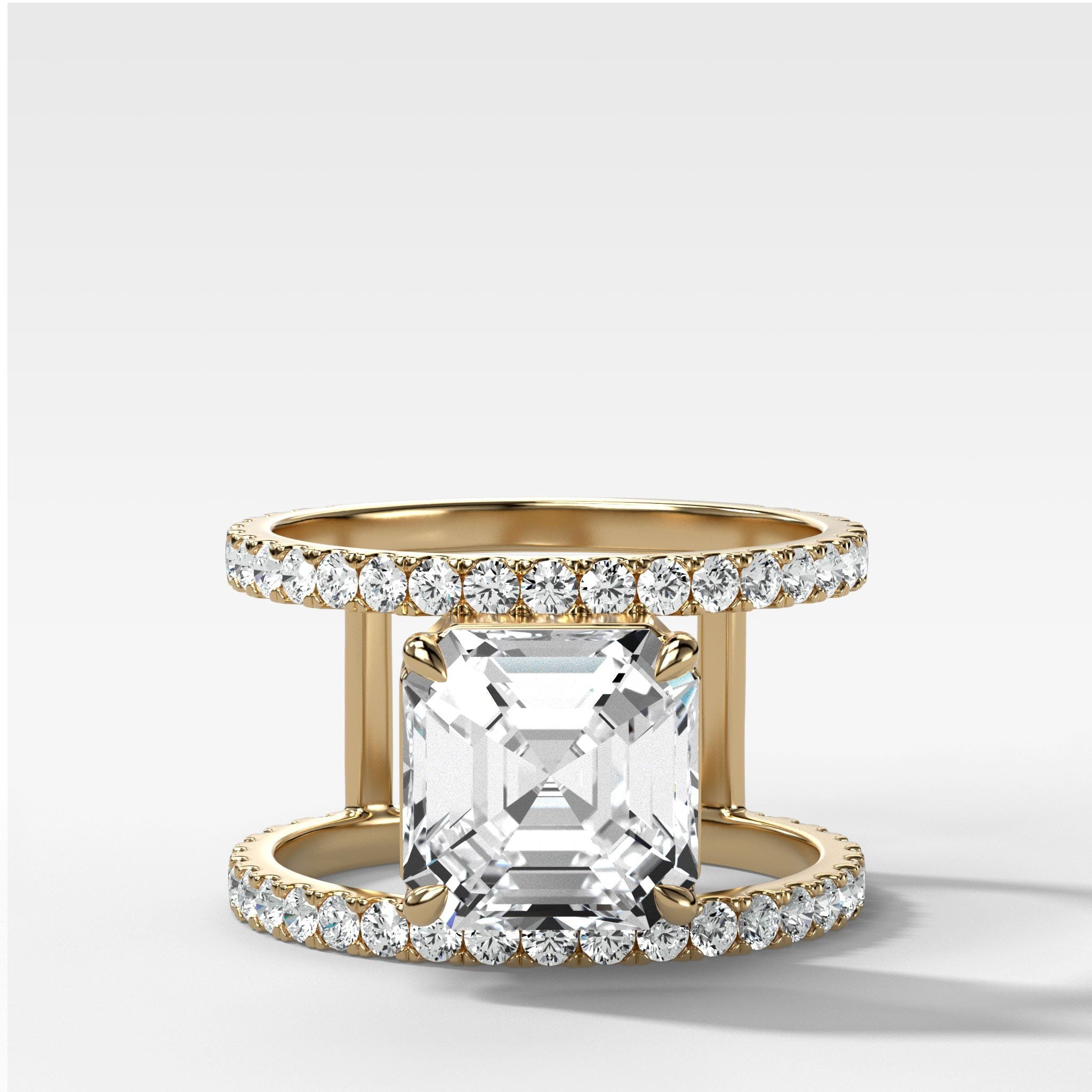 Double Row Gap Engagement Ring With Asscher Cut Diamond