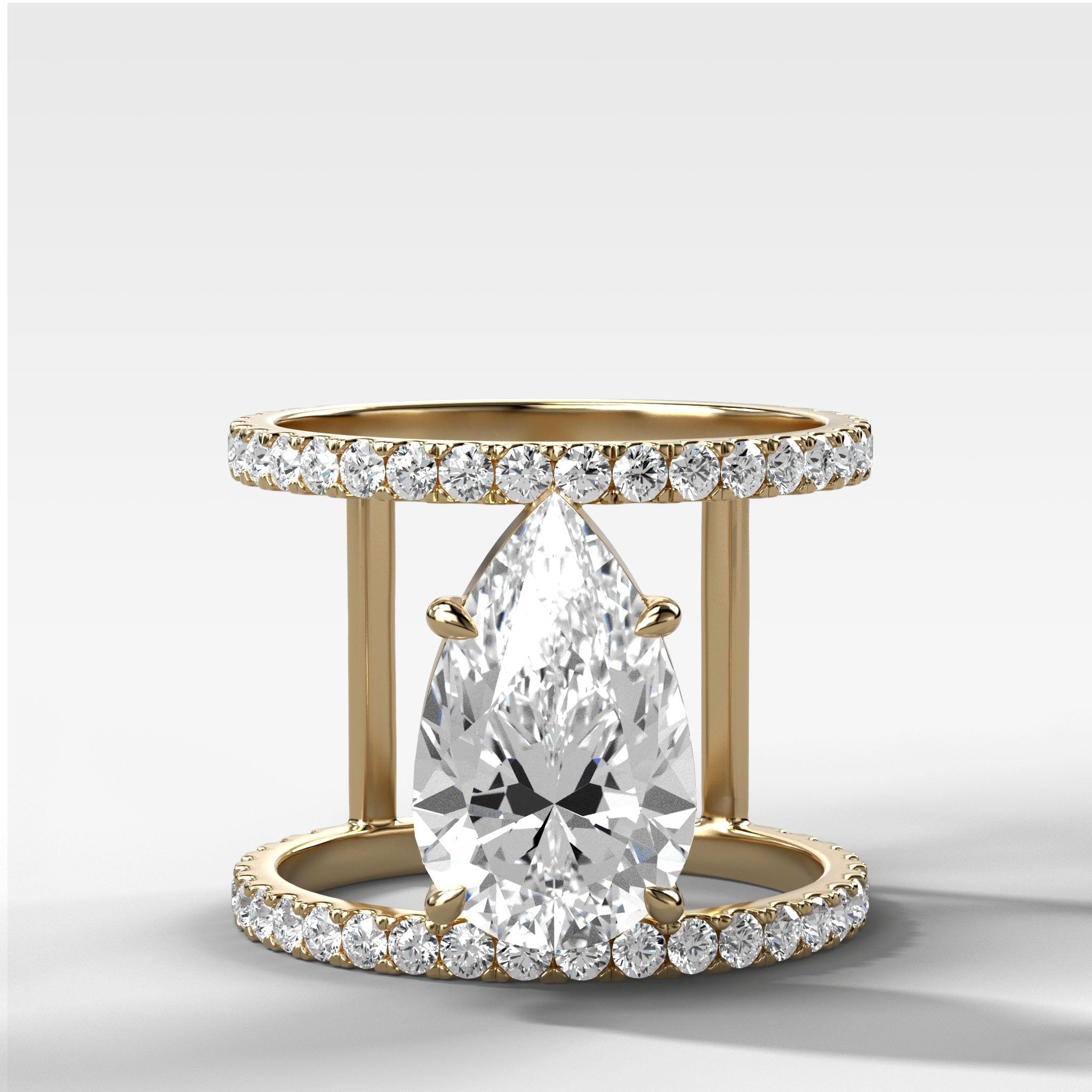 Double Row Gap Engagement Ring With Pear Cut Diamond