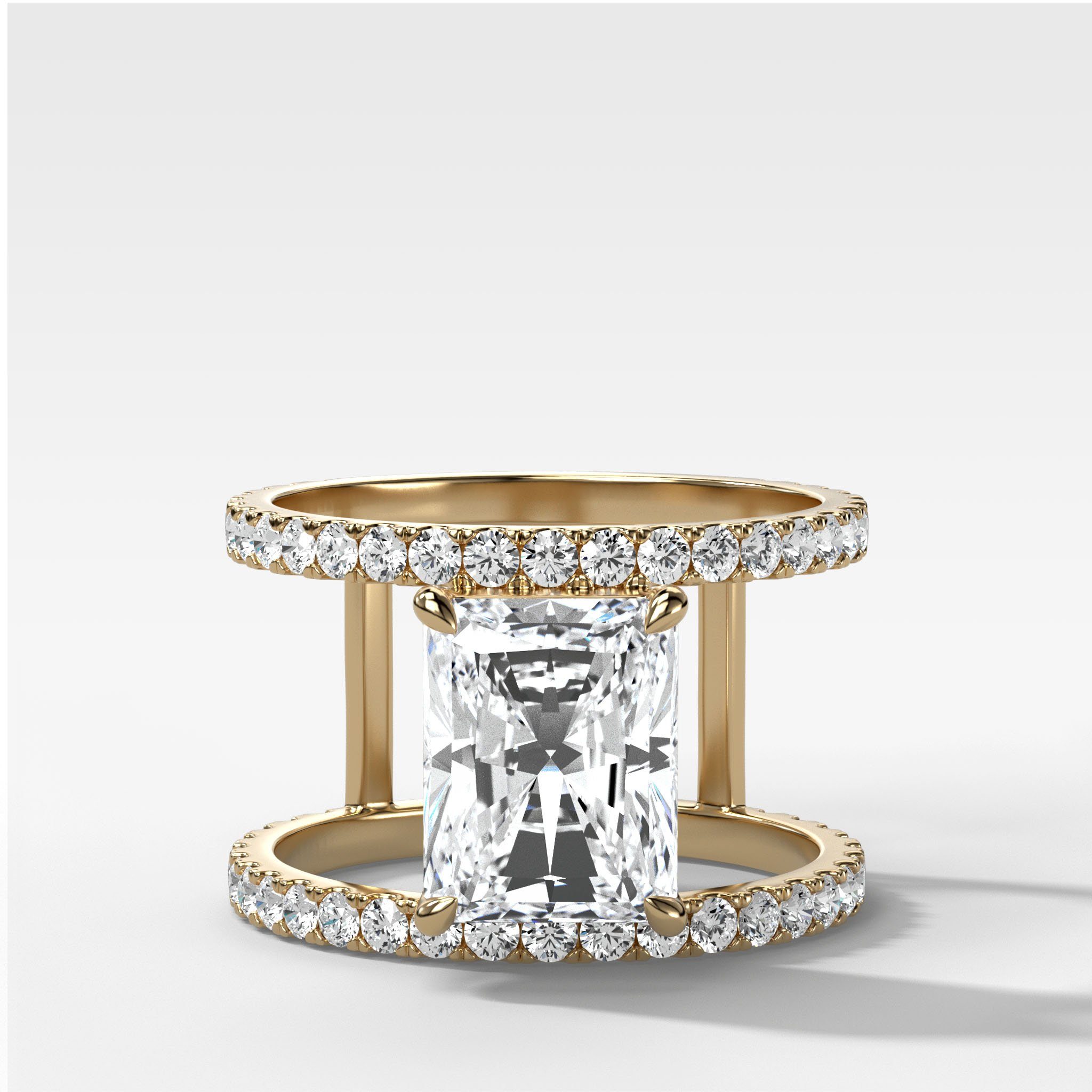 Double Row Gap Engagement Ring With Elongated Radiant Cut Diamond