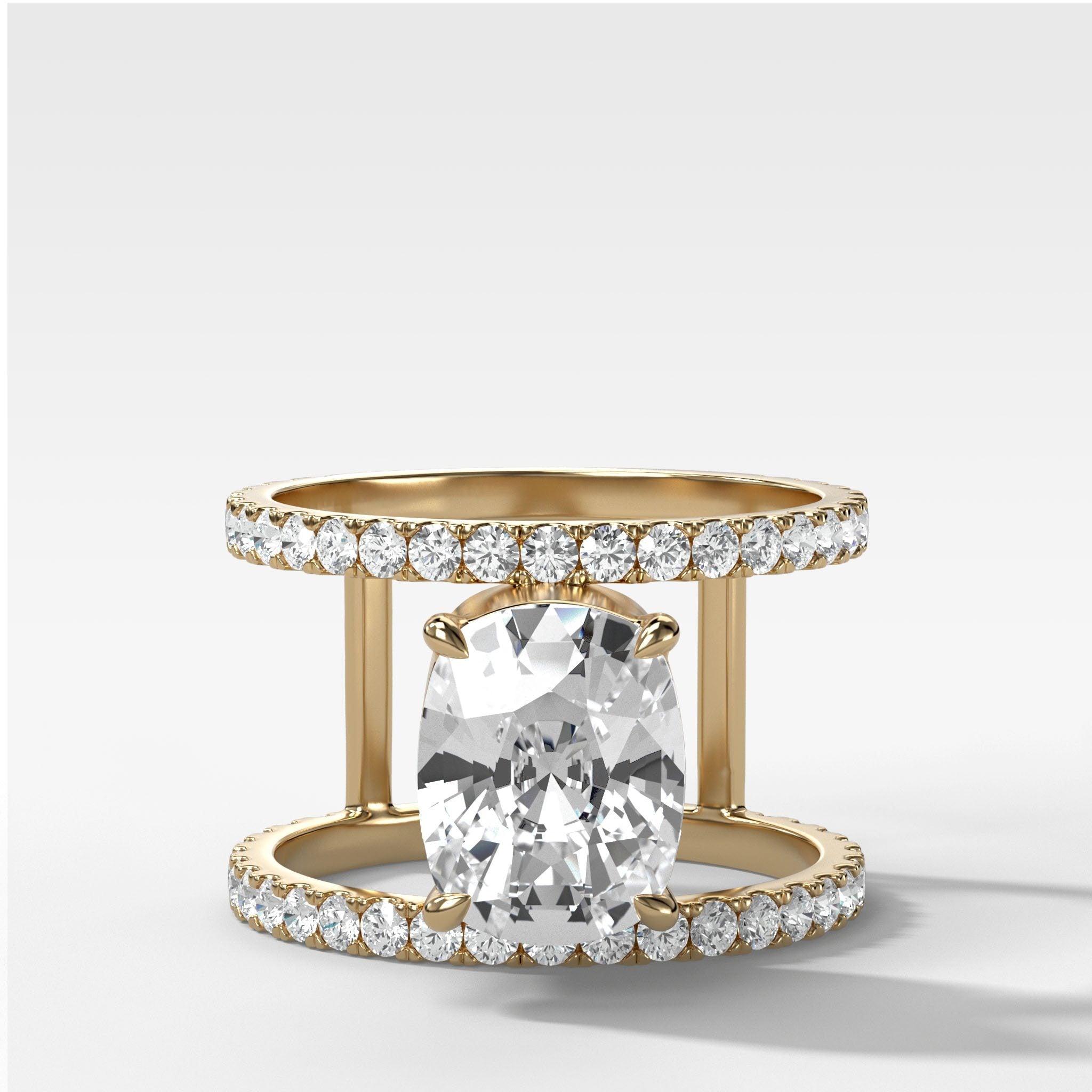 Double Row Gap Engagement Ring With Elongated Cushion Cut Diamond