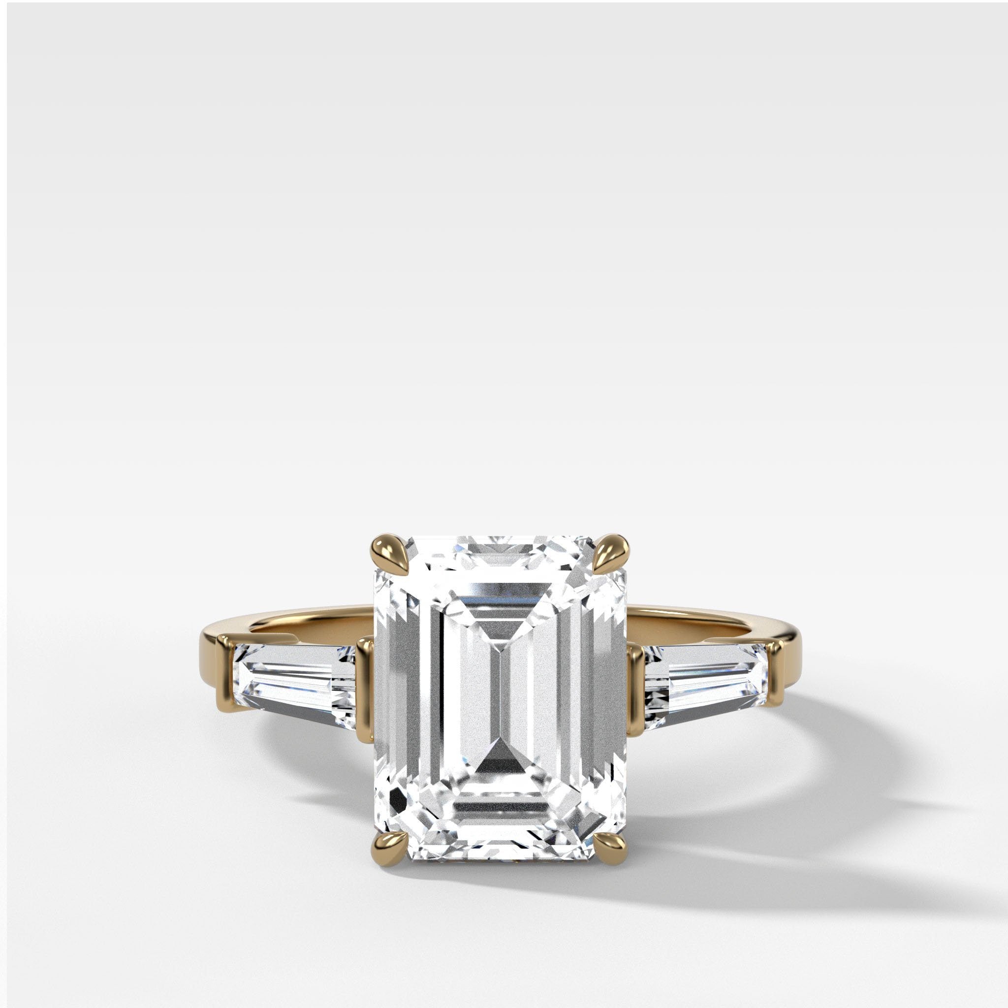 Translunar Tapered Baguette Engagement Ring With North South Emerald Cut Diamond