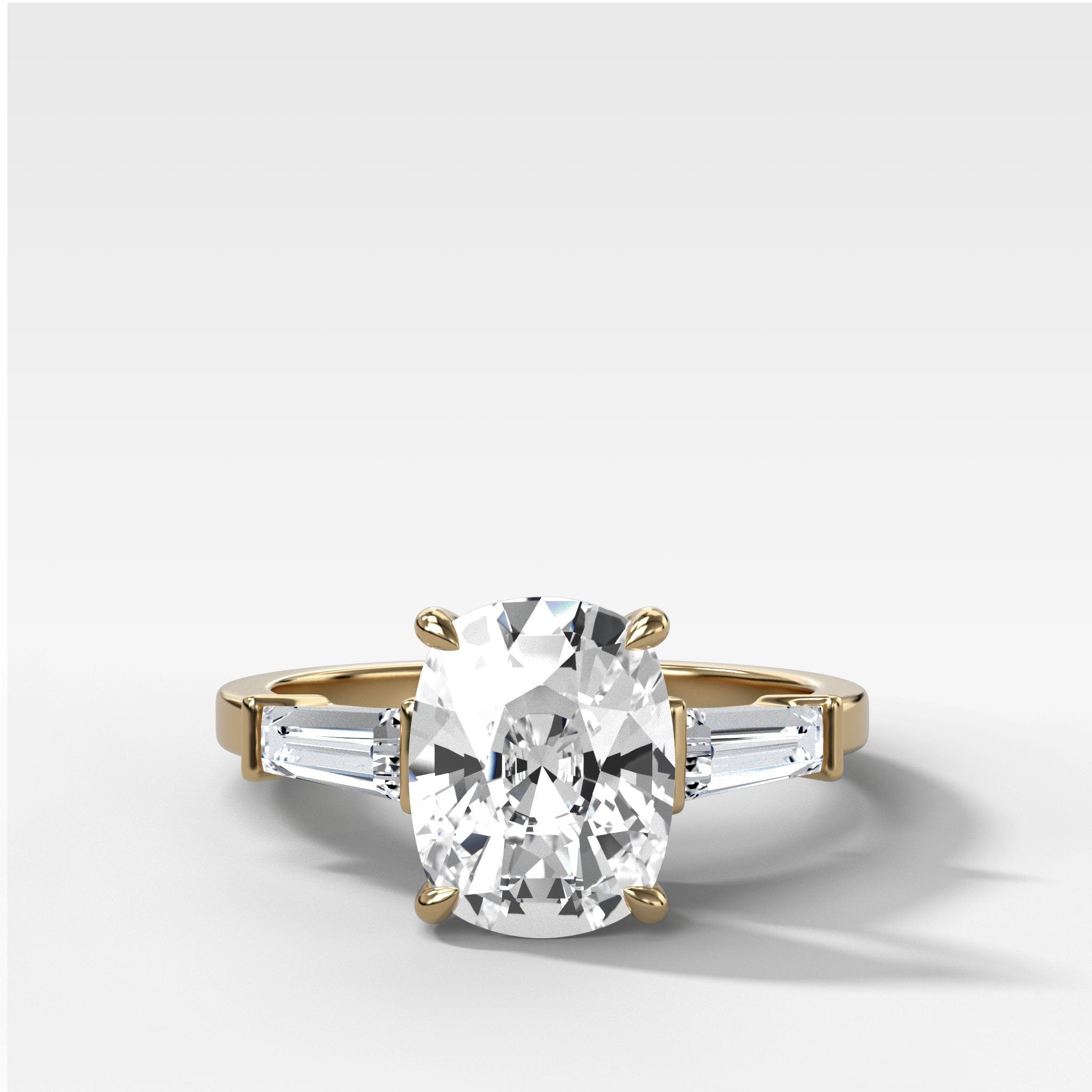 Translunar Tapered Baguette Engagement Ring With Elongated Cushion Cut Diamond