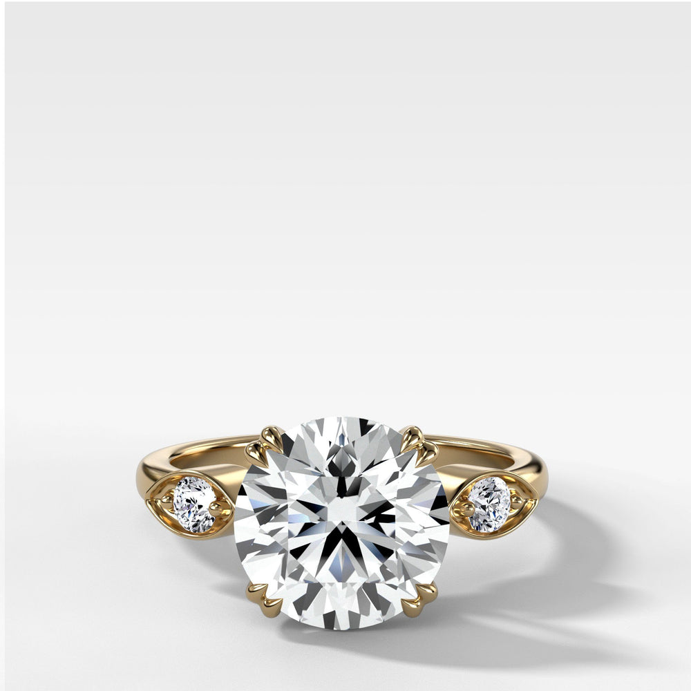 Vintage Ridge Shank Diamond Engagement Ring With Round Cut Diamond