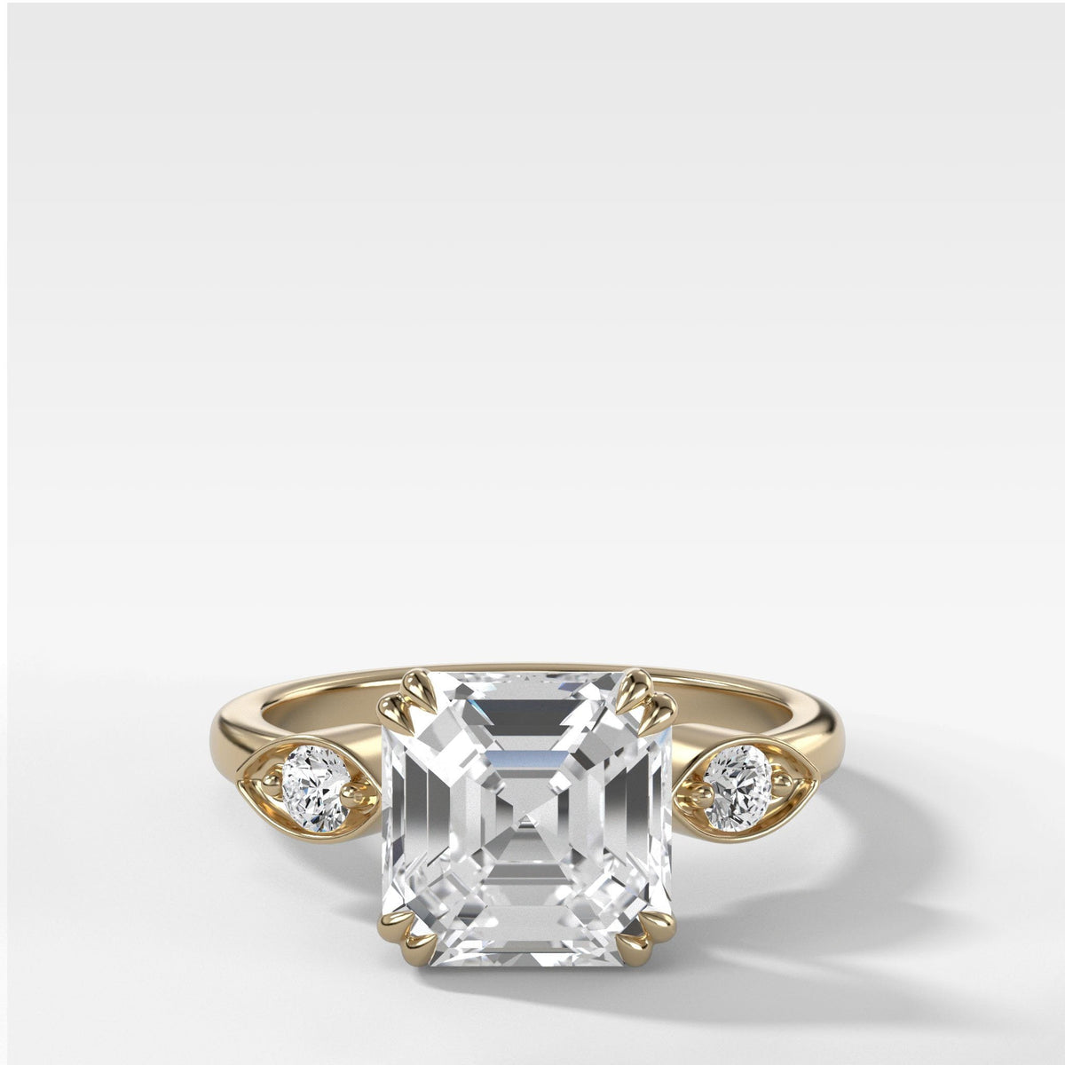 Vintage Ridge Shank Diamond Engagement Ring With Asscher Cut Diamond