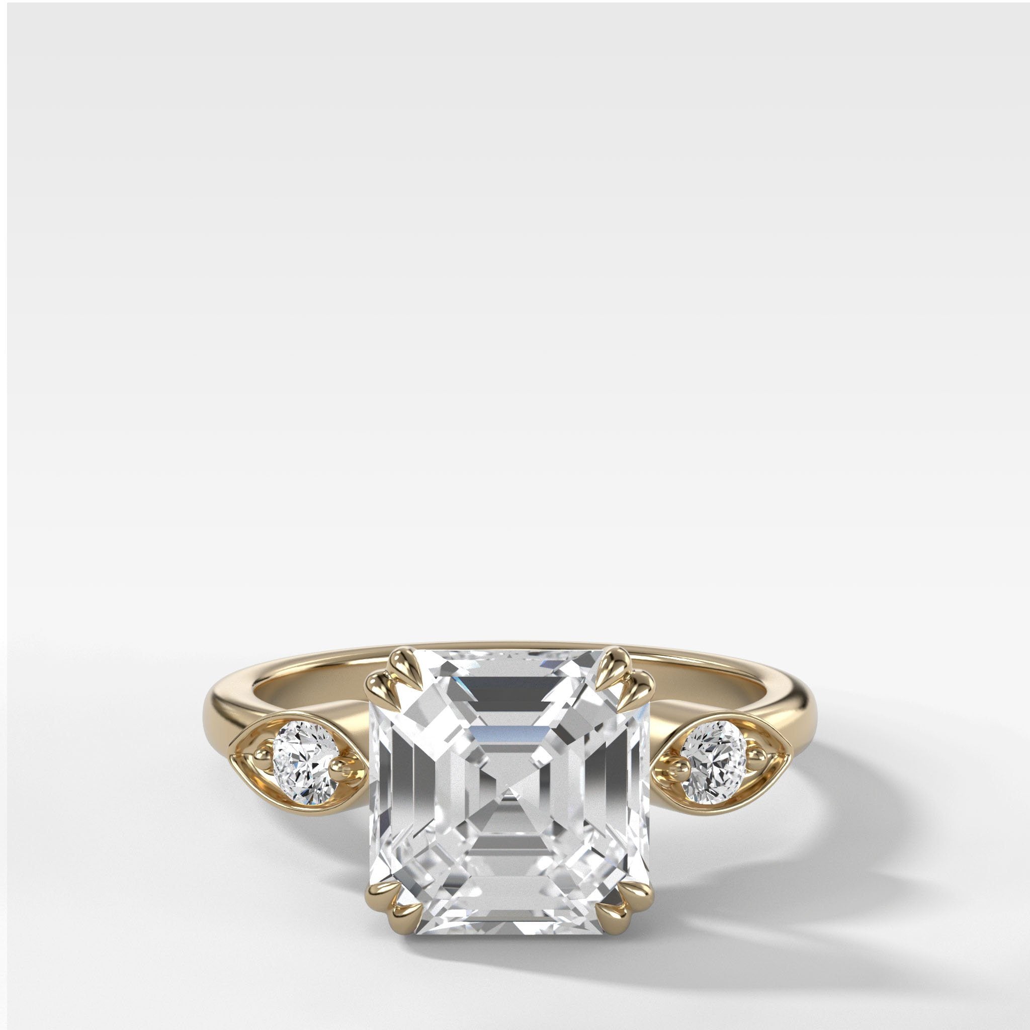 Vintage Ridge Shank Diamond Engagement Ring With Asscher Cut Diamond