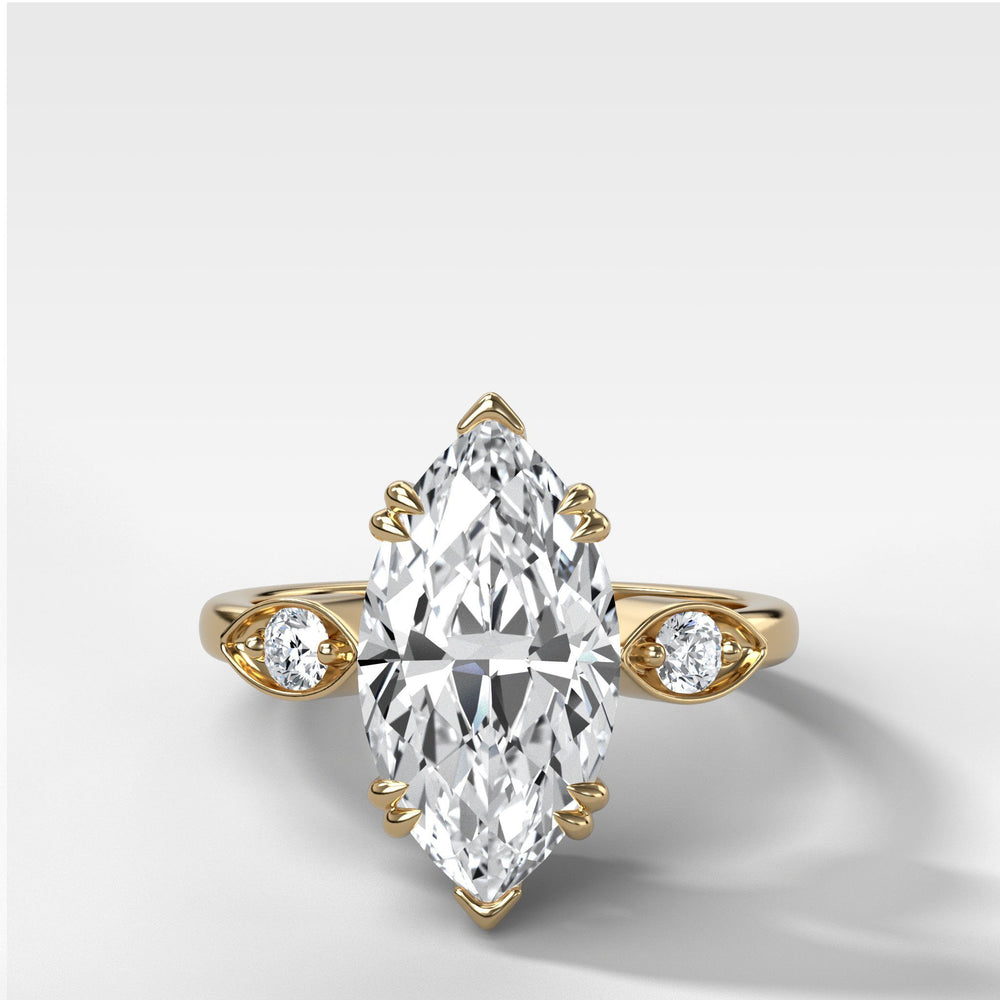 Vintage Ridge Shank Diamond Engagement Ring With Marquise Cut Diamond
