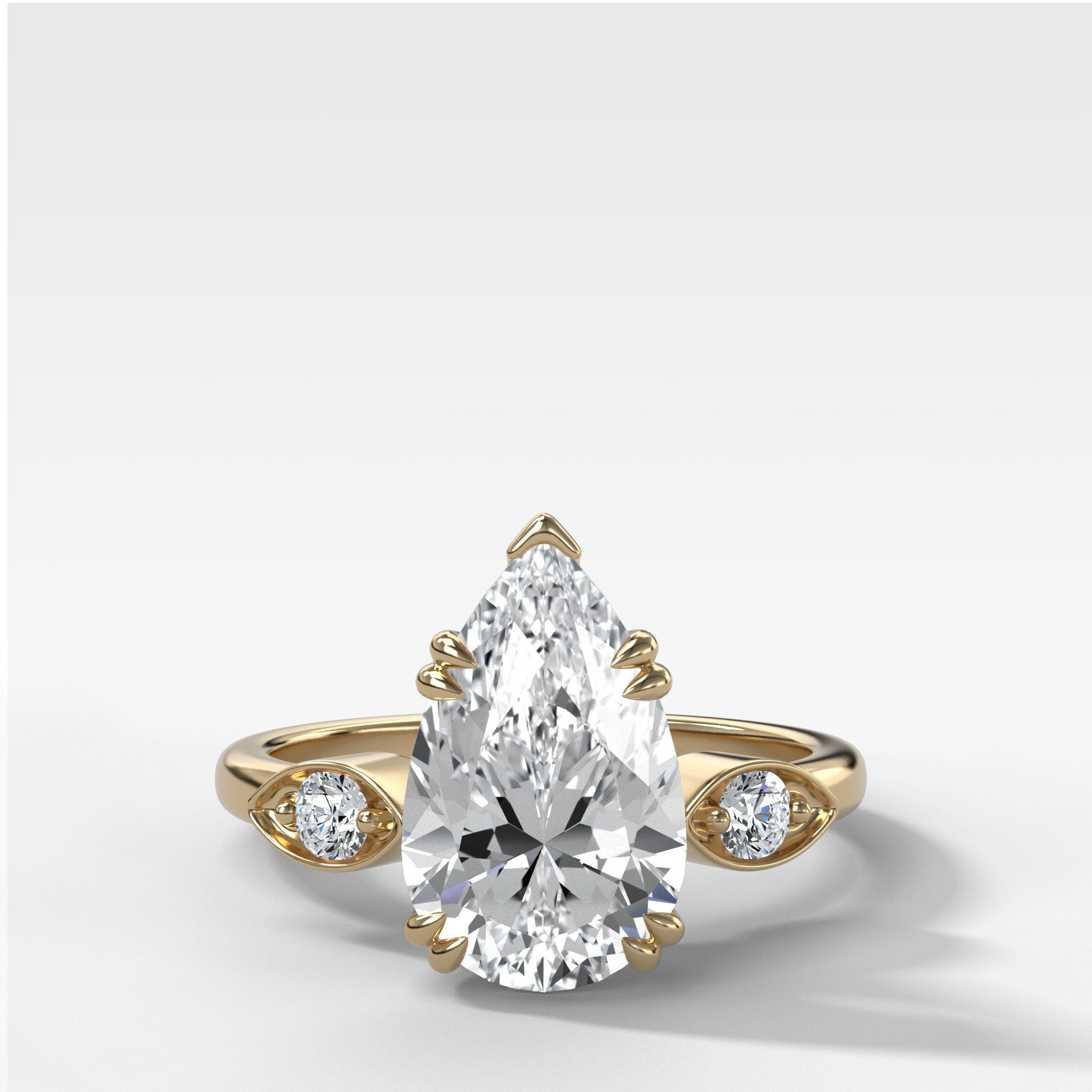 Vintage Ridge Shank Diamond Engagement Ring With Pear Cut Diamond