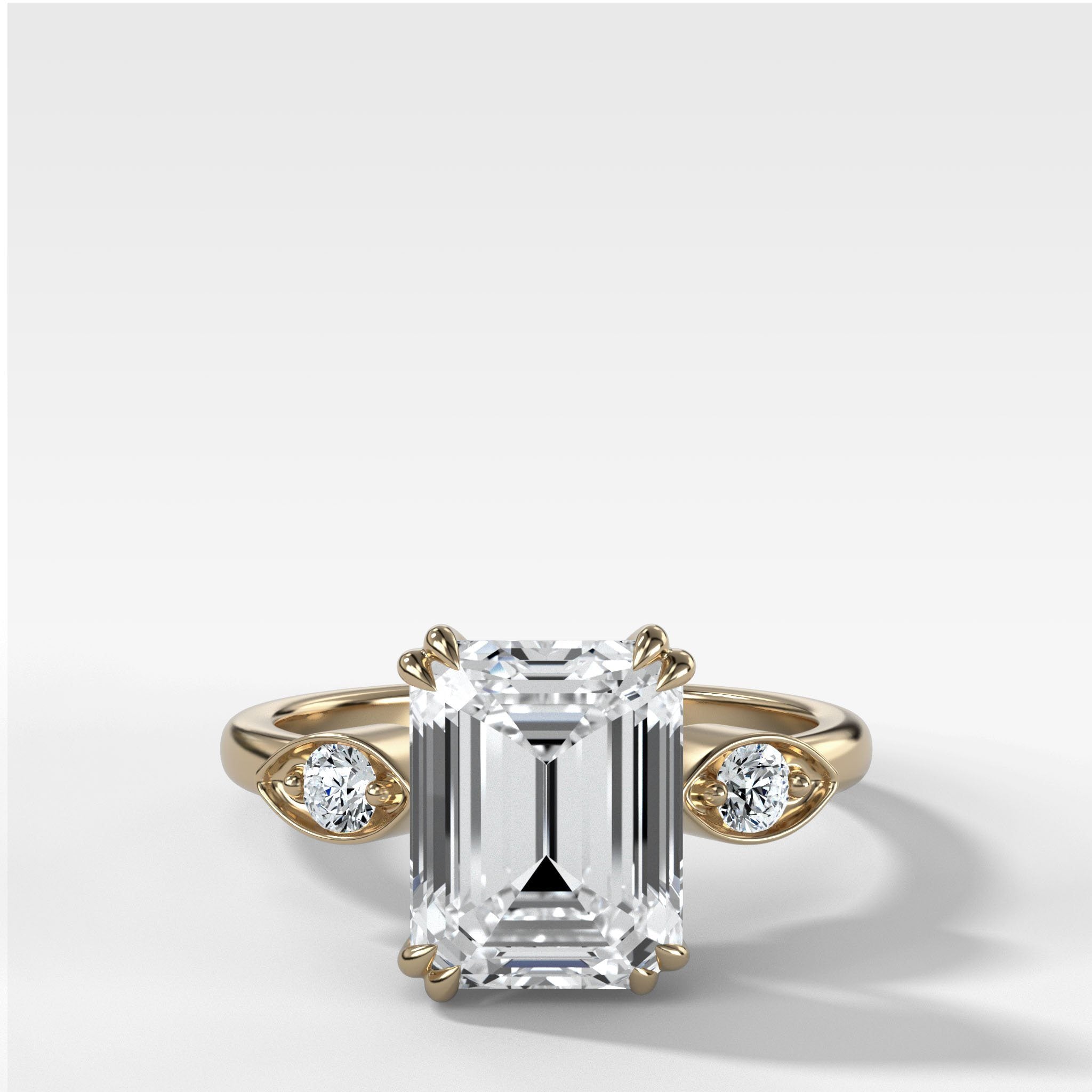Vintage Ridge Shank Diamond Engagement Ring With Emerald Cut Diamond
