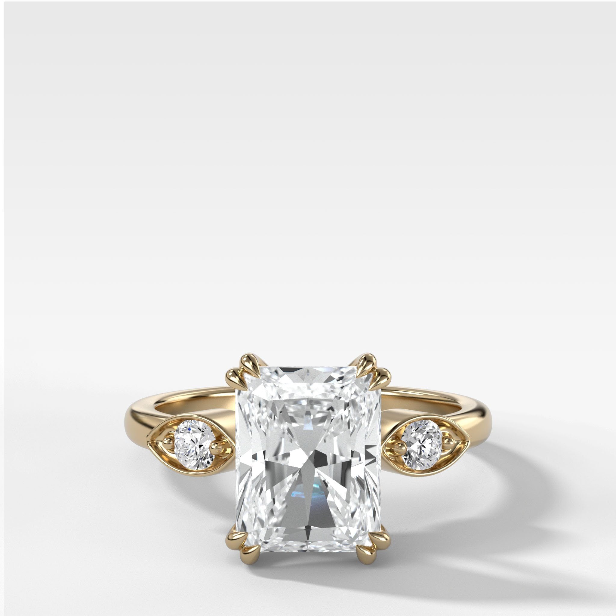 Vintage Ridge Shank Diamond Engagement Ring With Radiant Cut Diamond