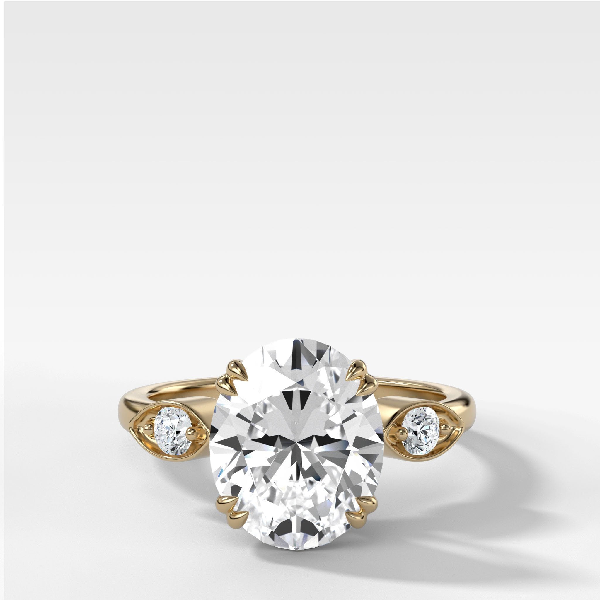Vintage Ridge Shank Diamond Engagement Ring With Oval Cut Diamond