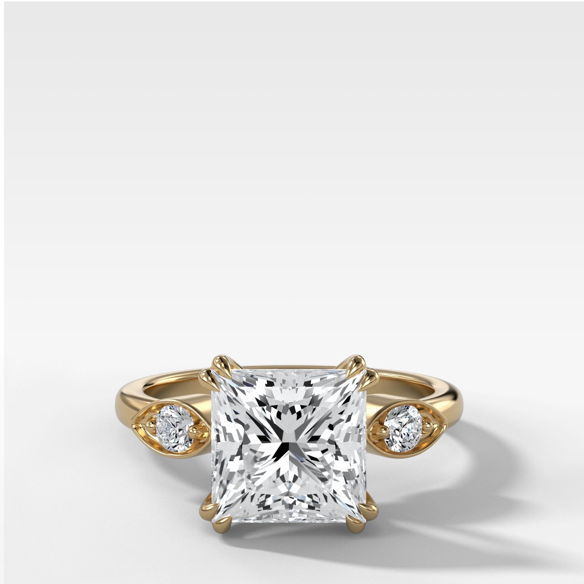 Vintage Ridge Shank Diamond Engagement Ring With Princess Cut Diamond