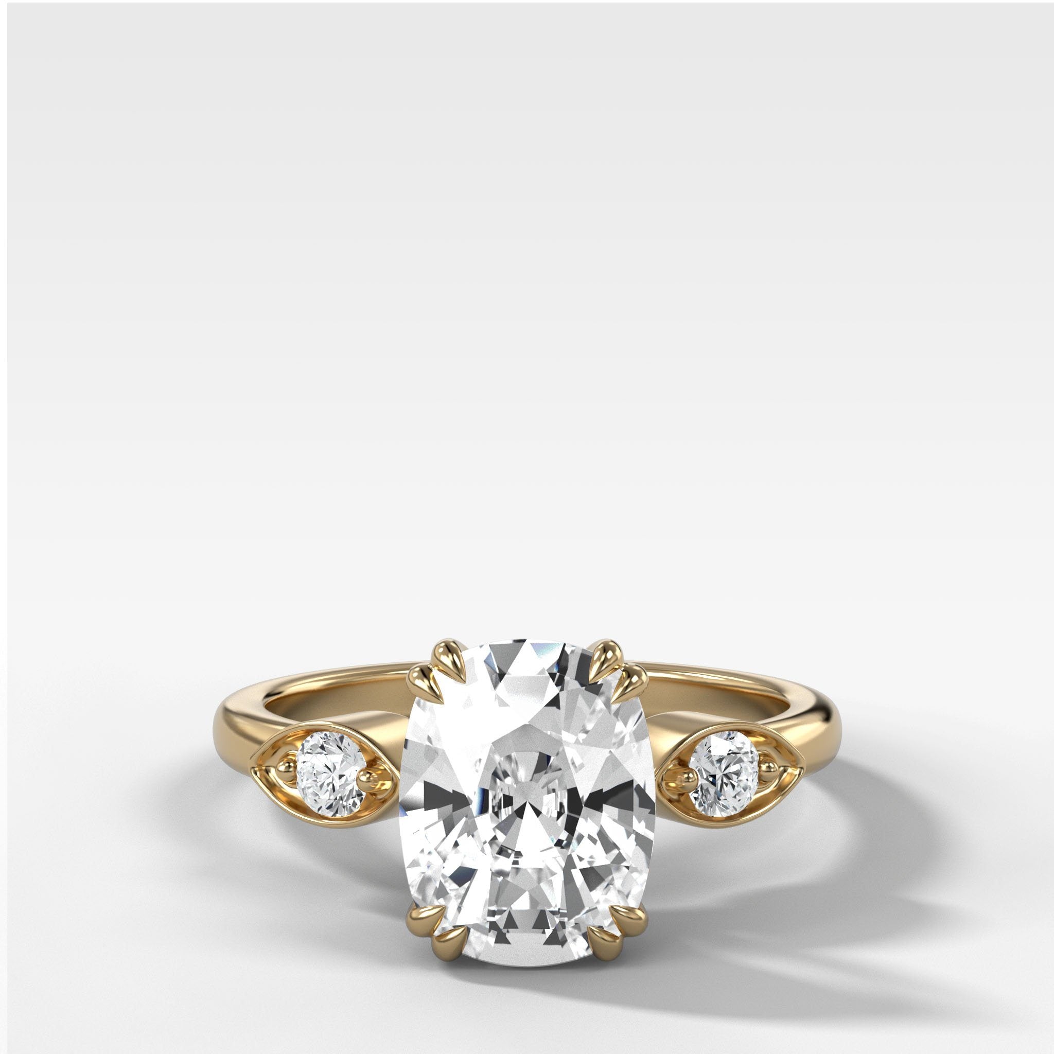 Vintage Ridge Shank Diamond Engagement Ring With Elongated Cushion Cut Diamond