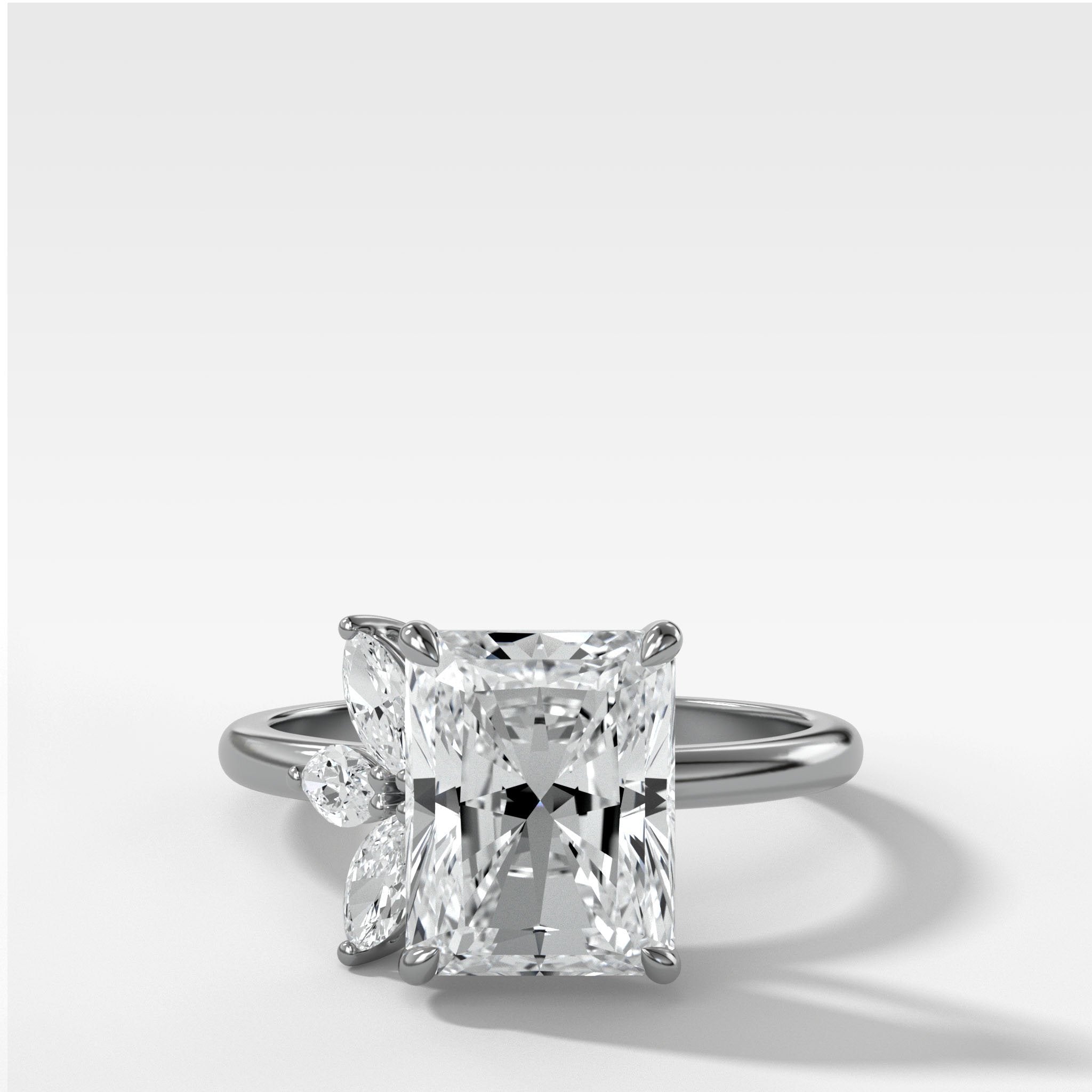 Lotus Engagement Ring With Elongated Radiant Cut Diamond