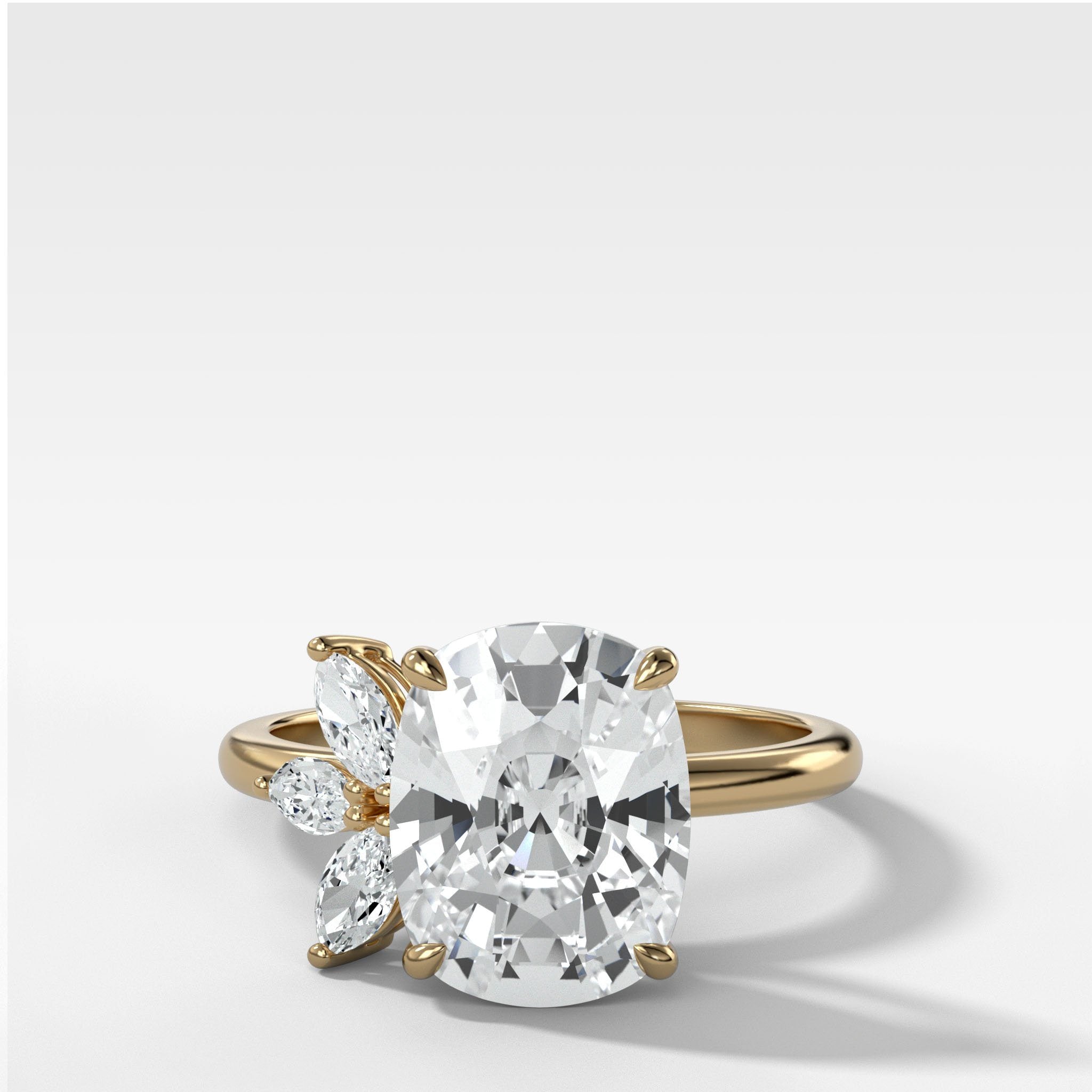 Lotus Engagement Ring With Elongated Cushion Cut Diamond