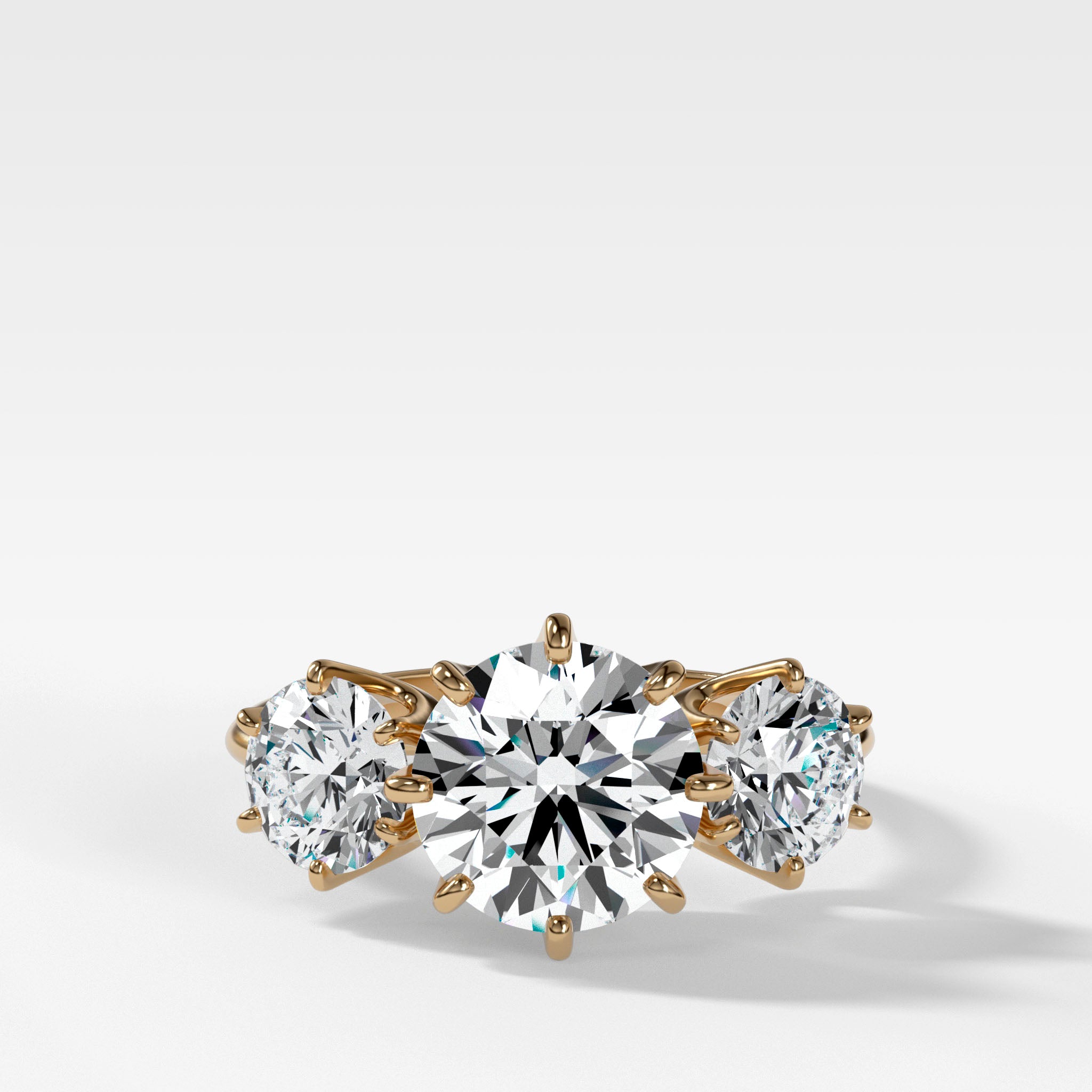 Vintage Eight Prong Three Stone Engagement Ring With Round Diamonds