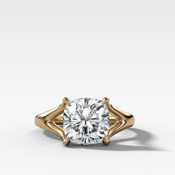 Split Shank Solitaire Engagement Ring with Cushion Cut Diamond