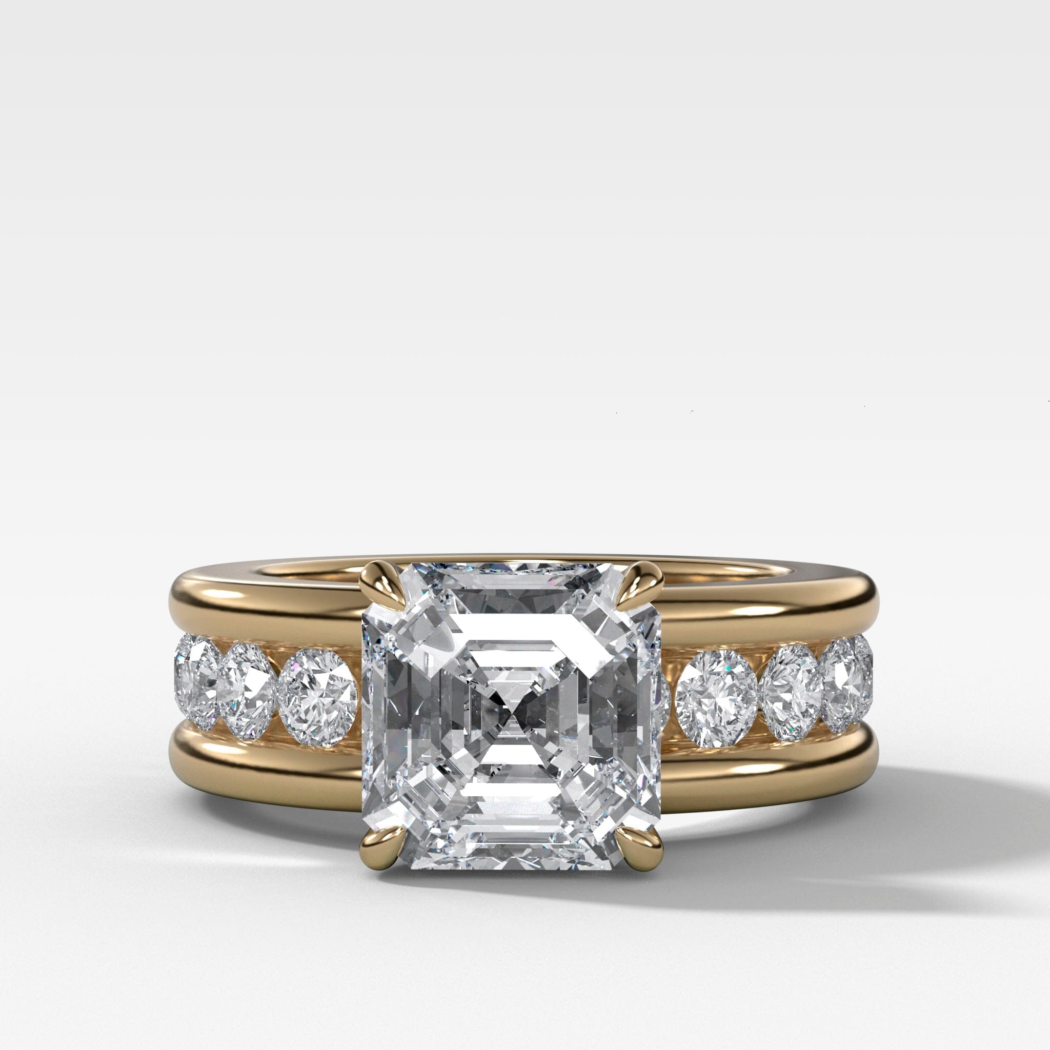 Chunky Channel Set Engagement Ring with Asscher Cut Diamond
