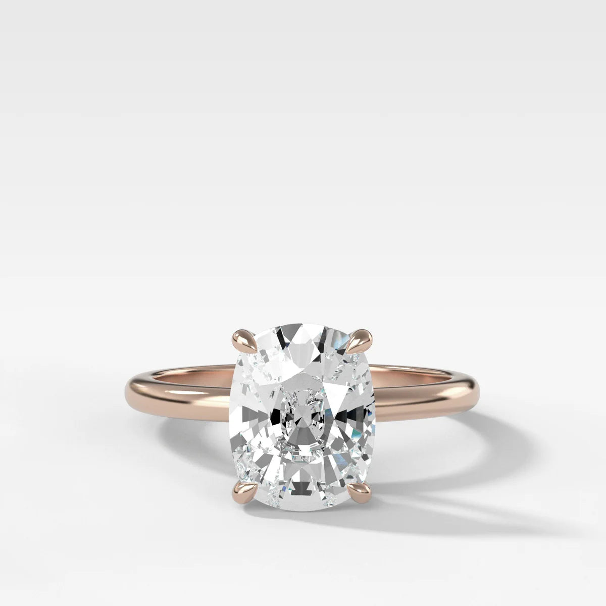 Crescent Solitaire Engagement Ring With Elongated Cushion Cut Diamond