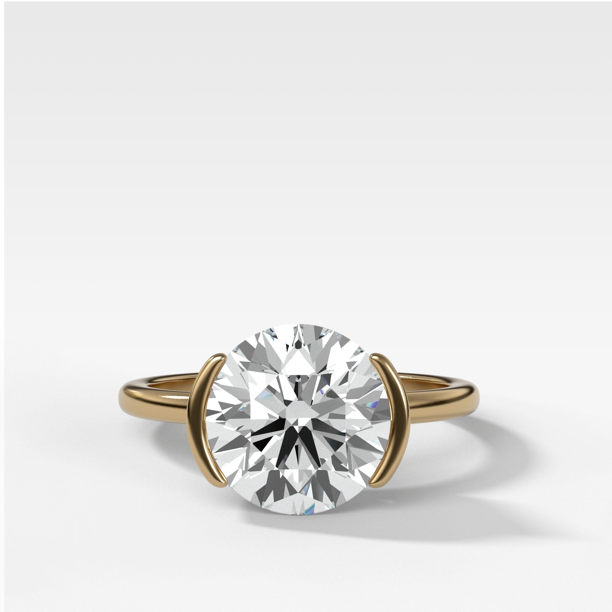 Half Bezel Solitaire Engagement Ring With Round Cut Diamond