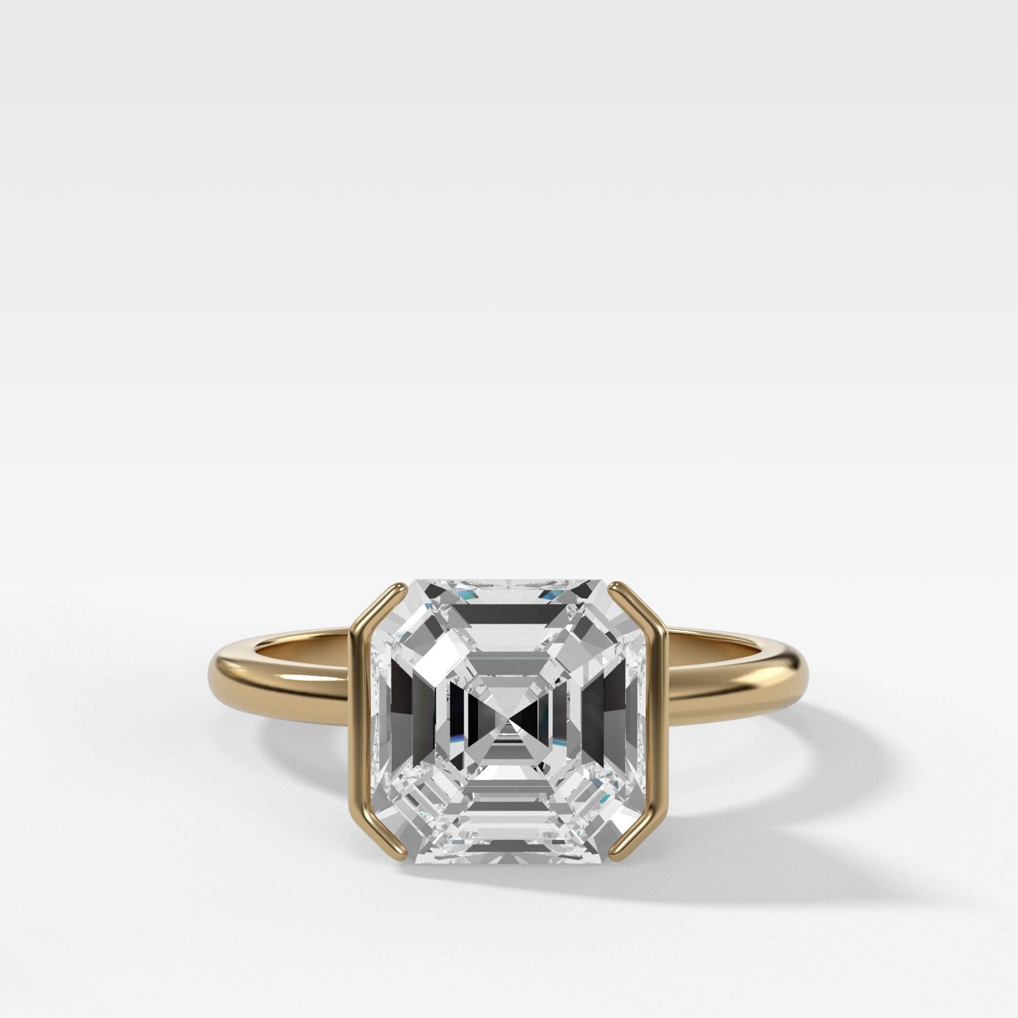Half Bezel Solitaire Engagement Ring With Asscher Cut Diamond