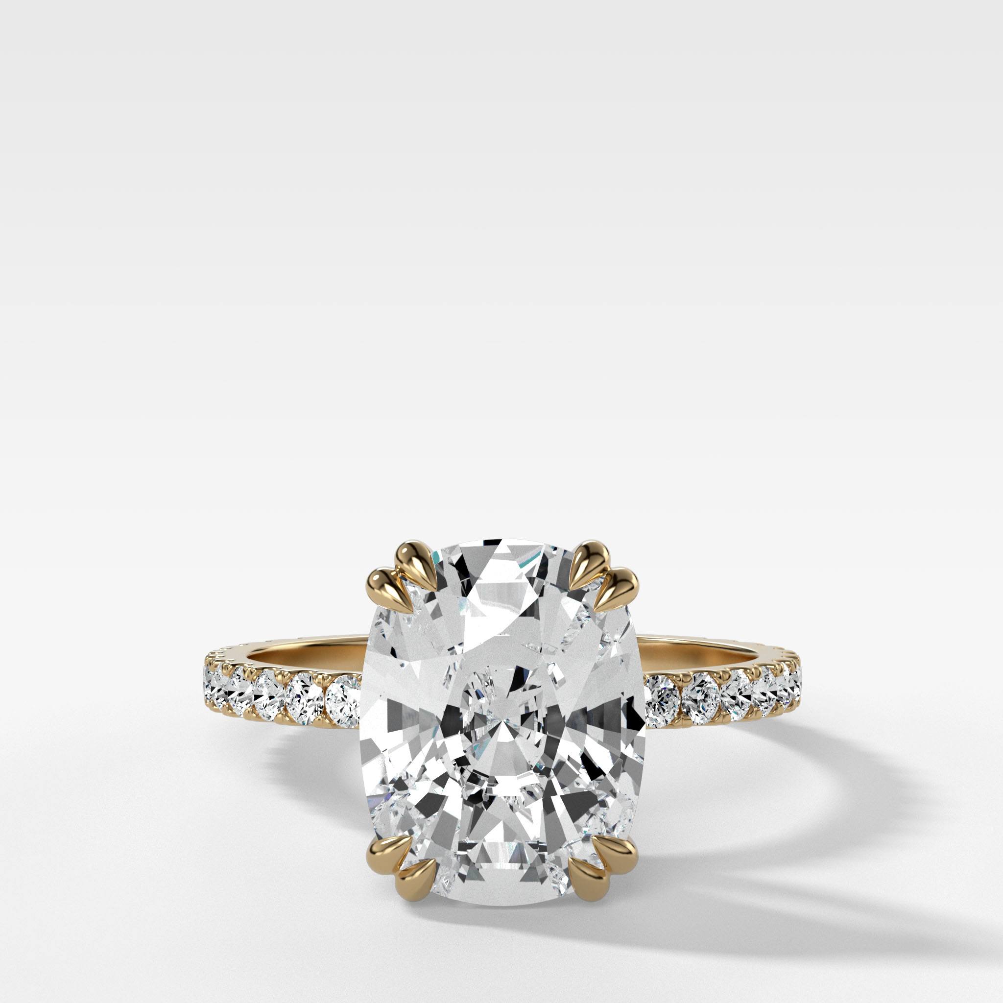Signature Pavé Engagement Ring With Elongated Cushion Cut Diamond